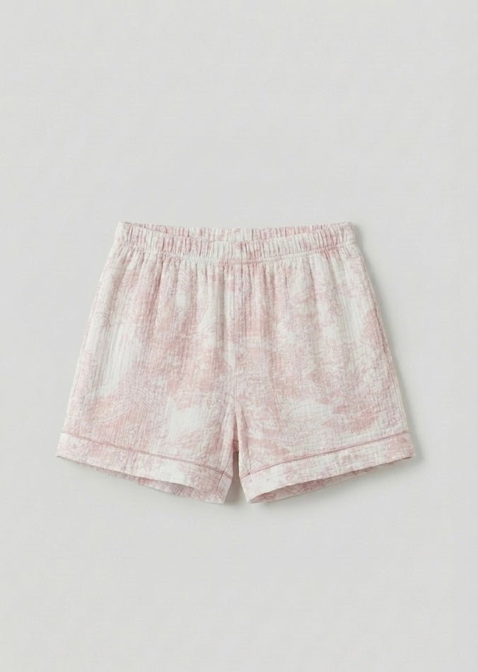 - Ever Lasting - French Cottage Short Sleeves and Shorts Cotton Pajama Set / Pink - Pajamas - Ever Lasting