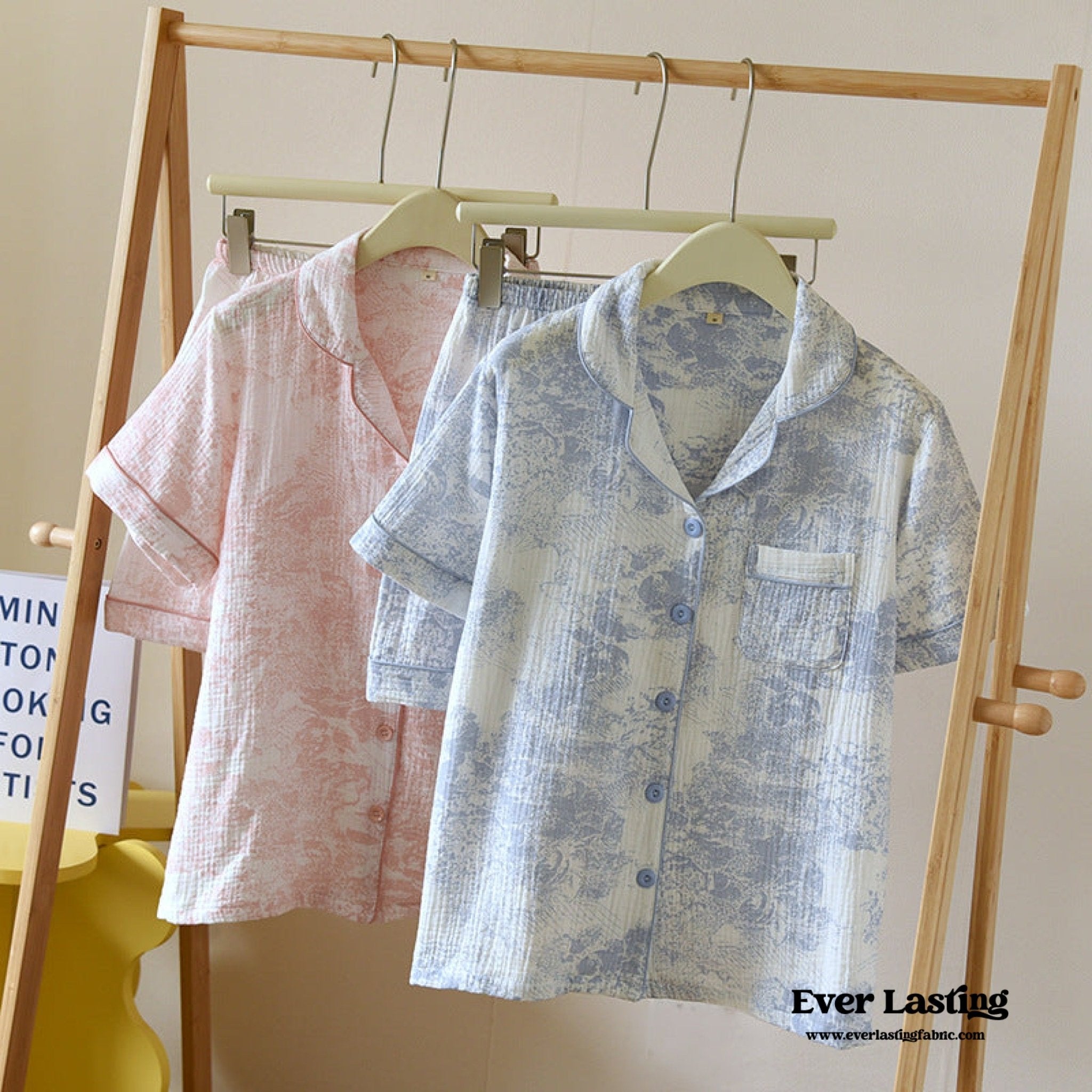 - Ever Lasting - French Cottage Short Sleeves and Shorts Cotton Pajama Set / Pink - Pajamas - Ever Lasting