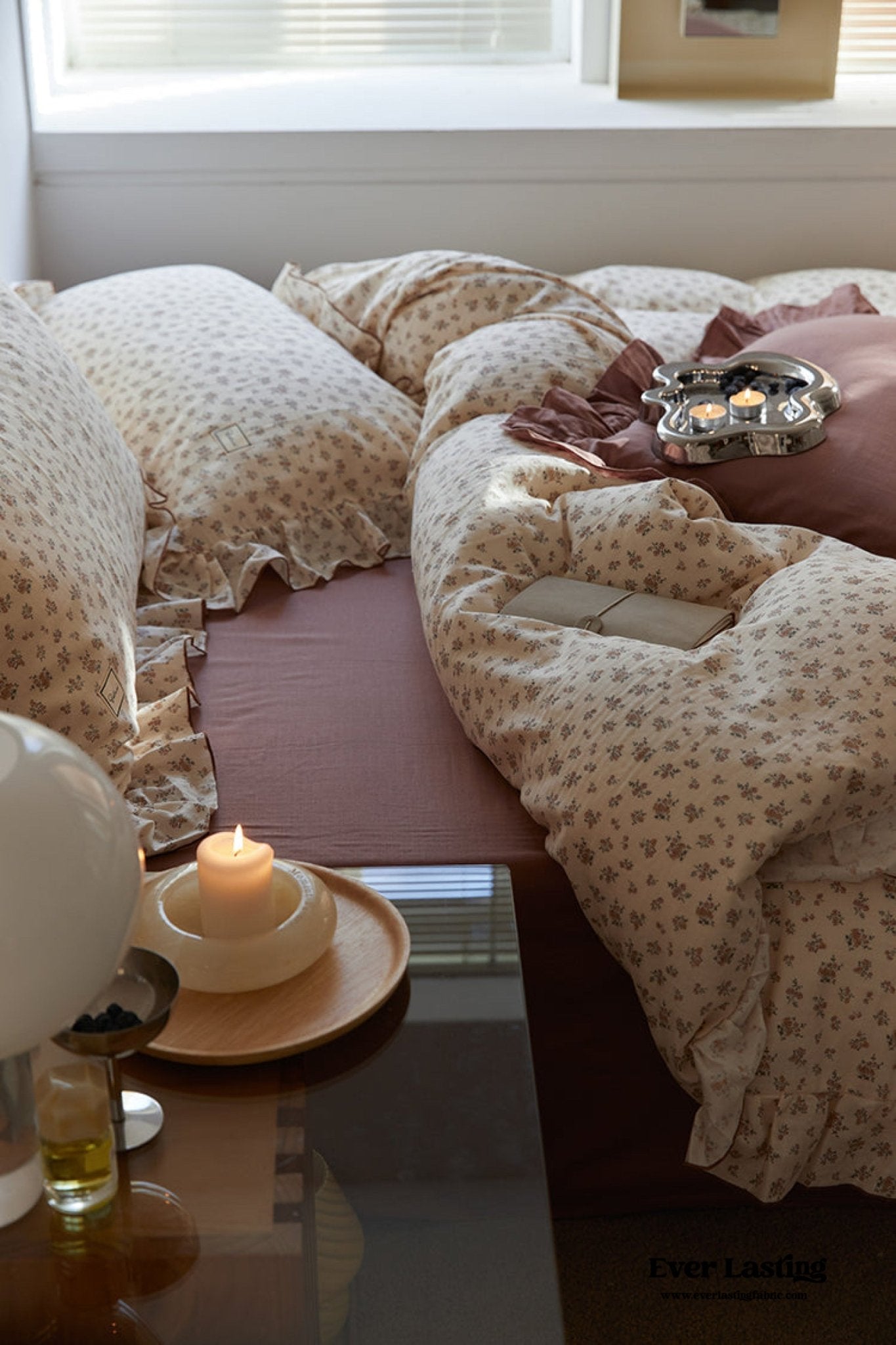 French Floral Earth Tone Double Layer Ruffle Bedding Bundle - Ever Lasting