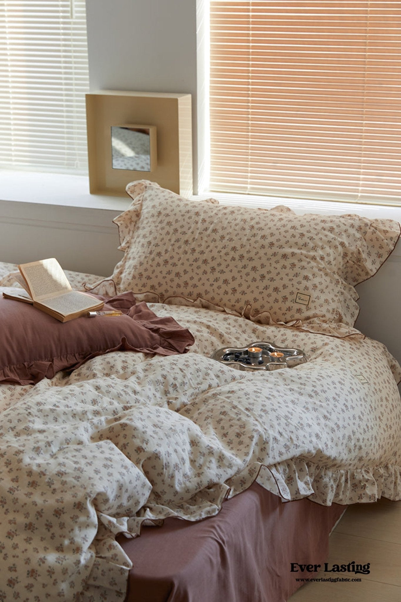 French Floral Earth Tone Double Layer Ruffle Bedding Bundle - Ever Lasting