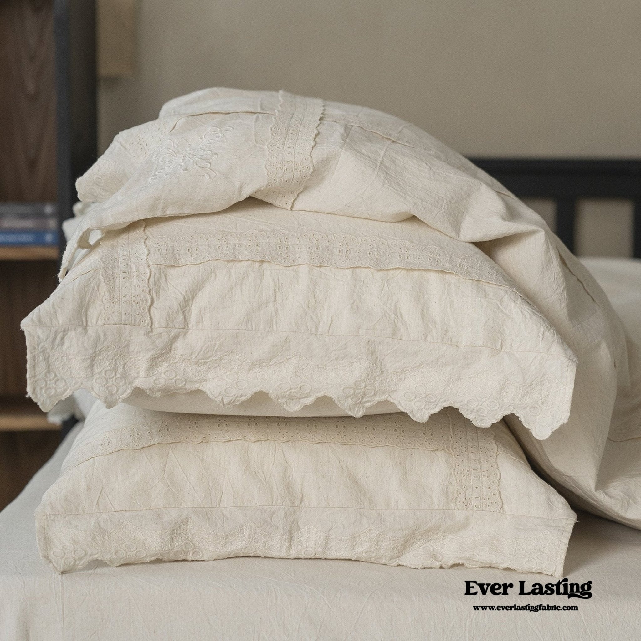 French Linen Cotton Embroidered Floral Pillowcases - Ever Lasting