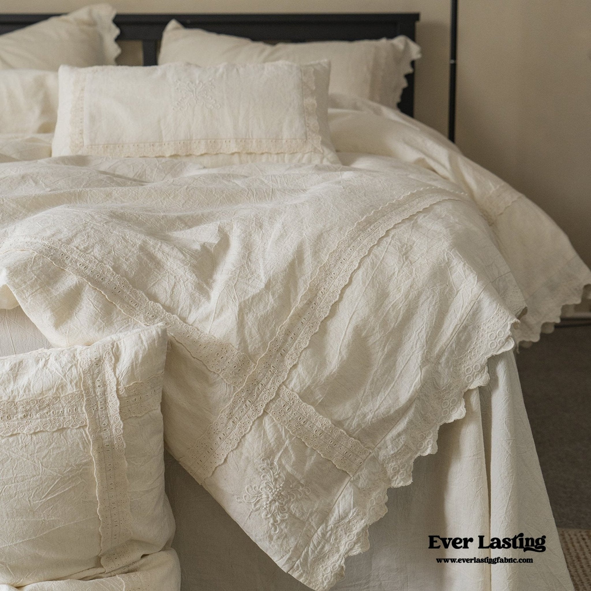 French Linen Cotton Embroidered Floral Pillowcases - Ever Lasting