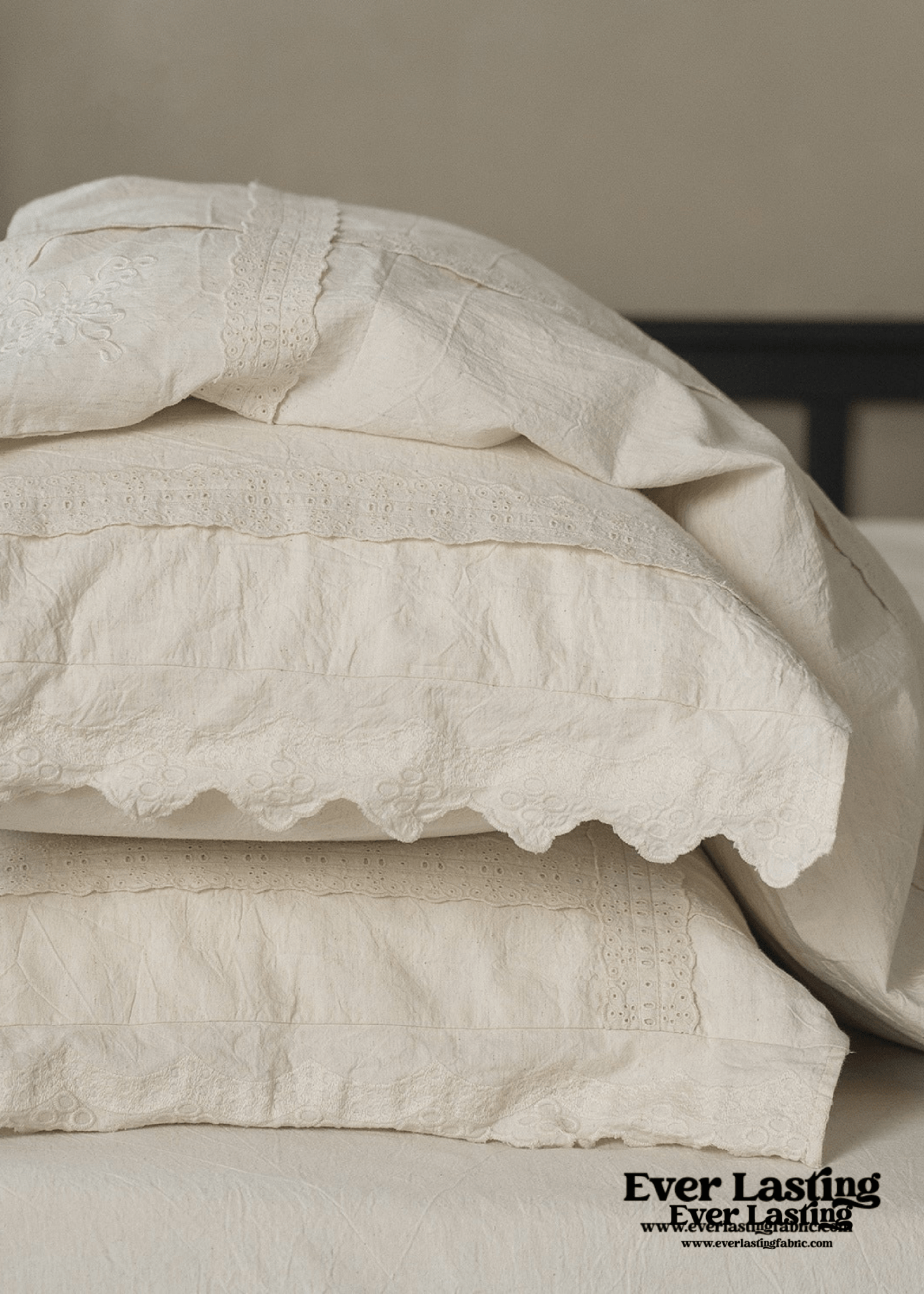 French Linen Cotton Embroidered Floral Pillowcases - Ever Lasting