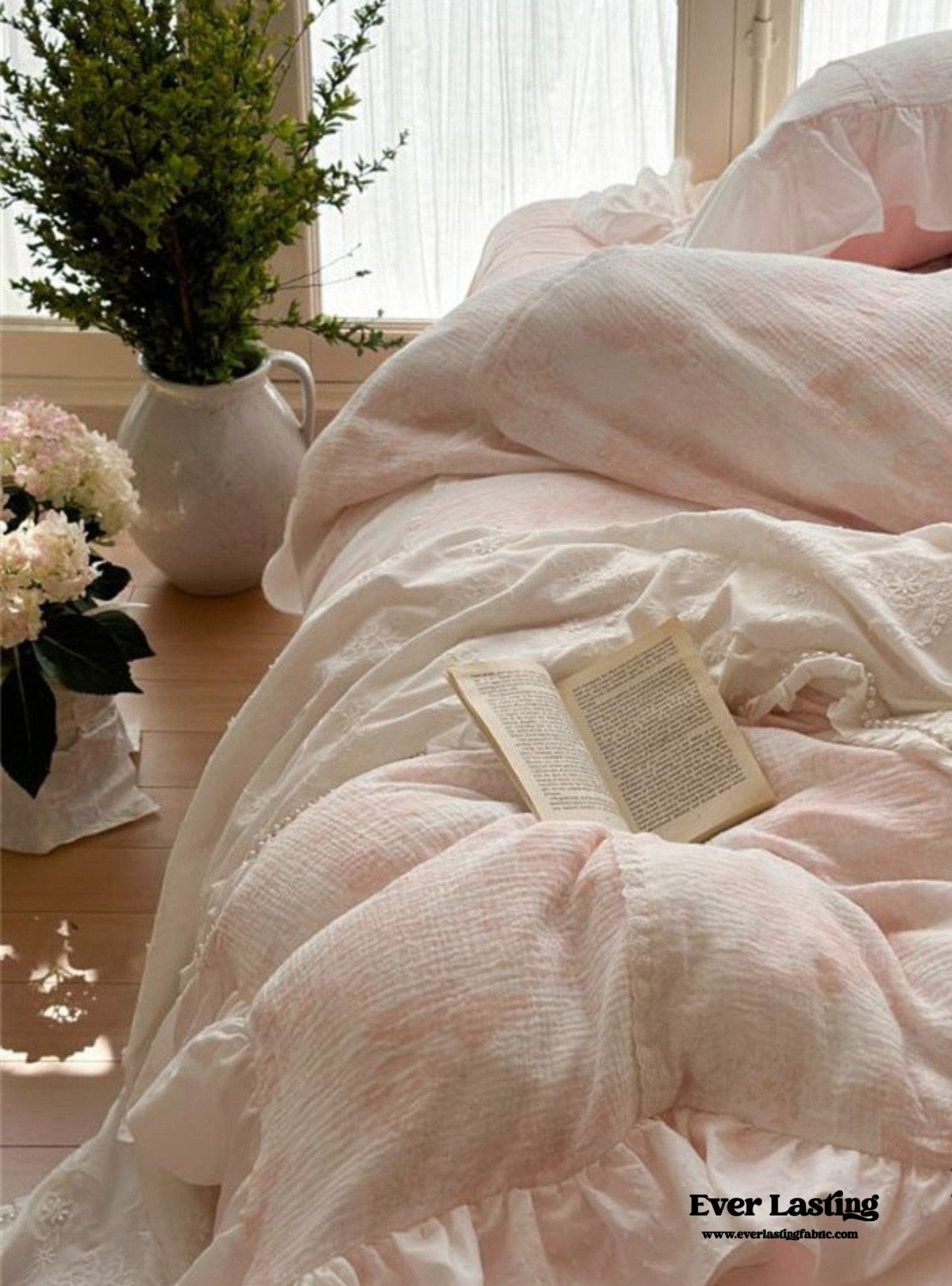 French Pink White Floral Ruffle Bedding Bundle - Ever Lasting