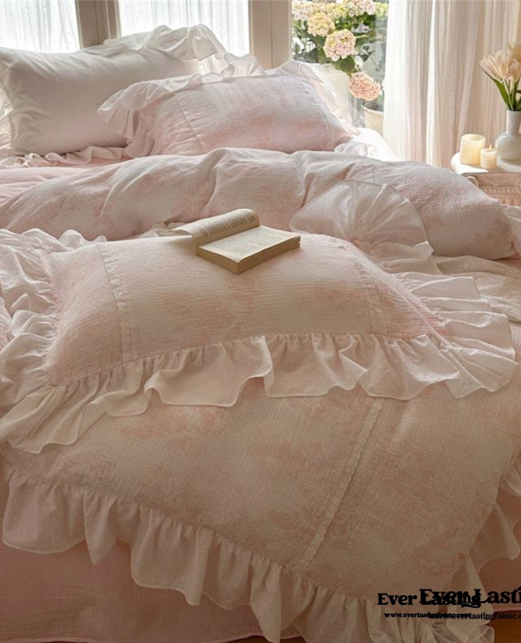 French Pink White Floral Ruffle Bedding Bundle - Ever Lasting