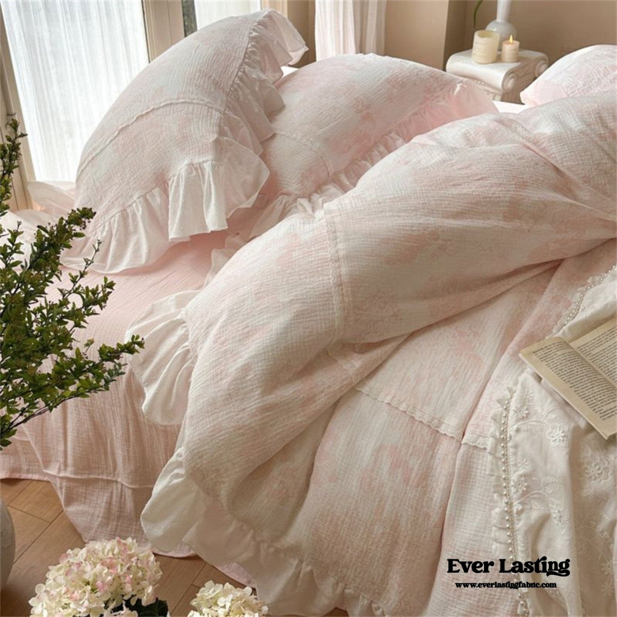 French Pink White Floral Ruffle Bedding Bundle - Ever Lasting