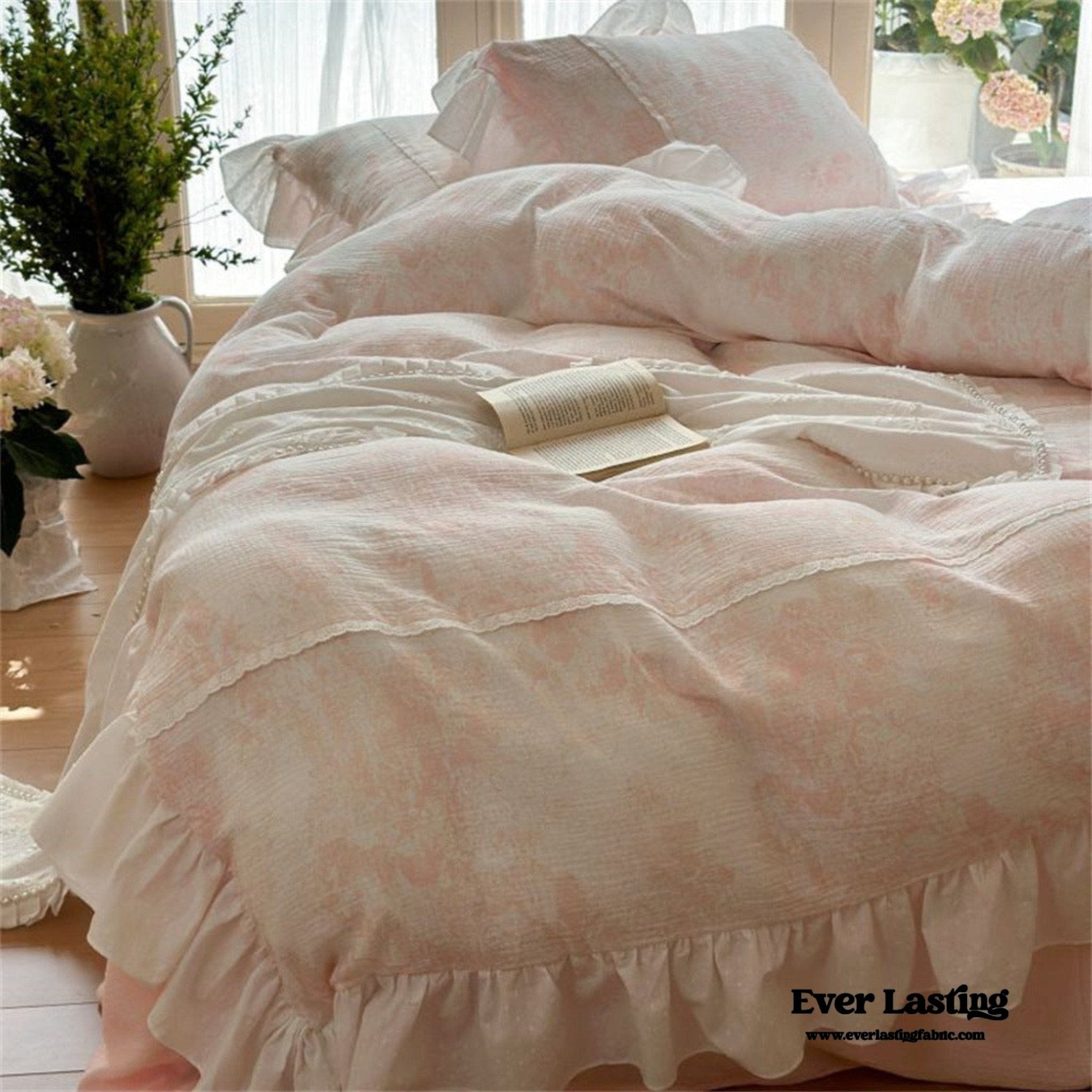 French Pink White Floral Ruffle Bedding Bundle - Ever Lasting