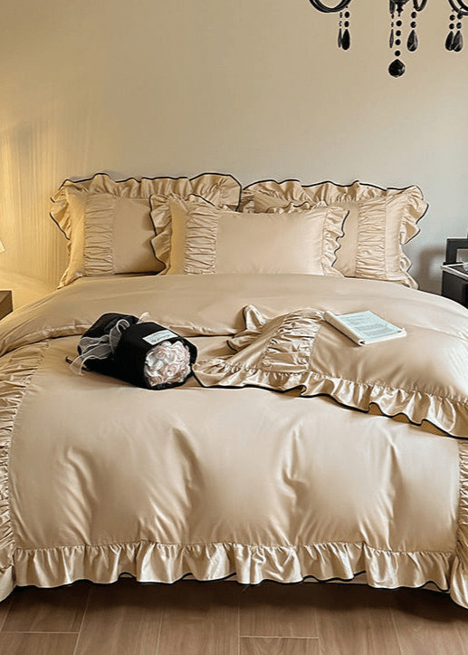 French Pleated Ruffle Bedding Set / Champagne - Ever Lasting