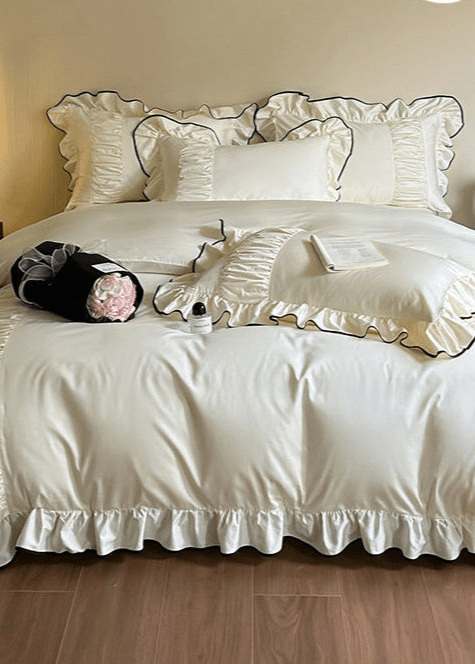 French Pleated Ruffle Bedding Set / Cream - Ever Lasting
