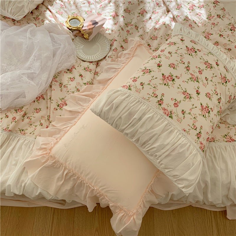 - Ever Lasting - French Rose Floral Ruffle Bedding Set / White - Bedding Set - Ever Lasting