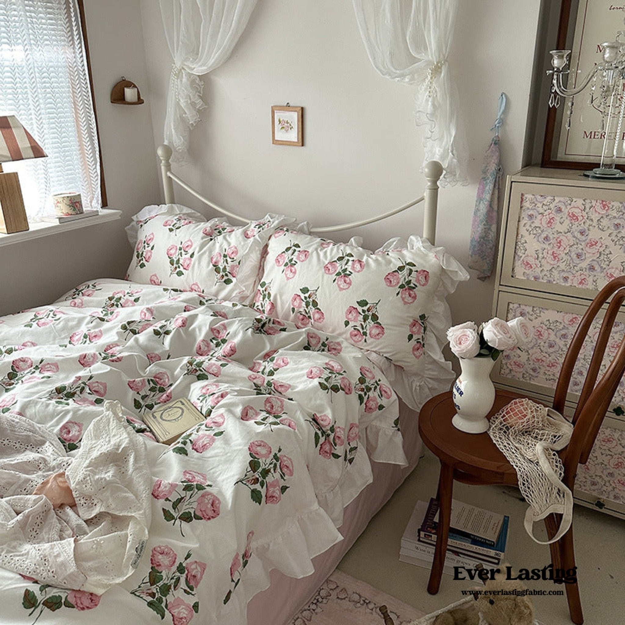 French Ruffle Floral Bedding Set / Blue - Ever Lasting