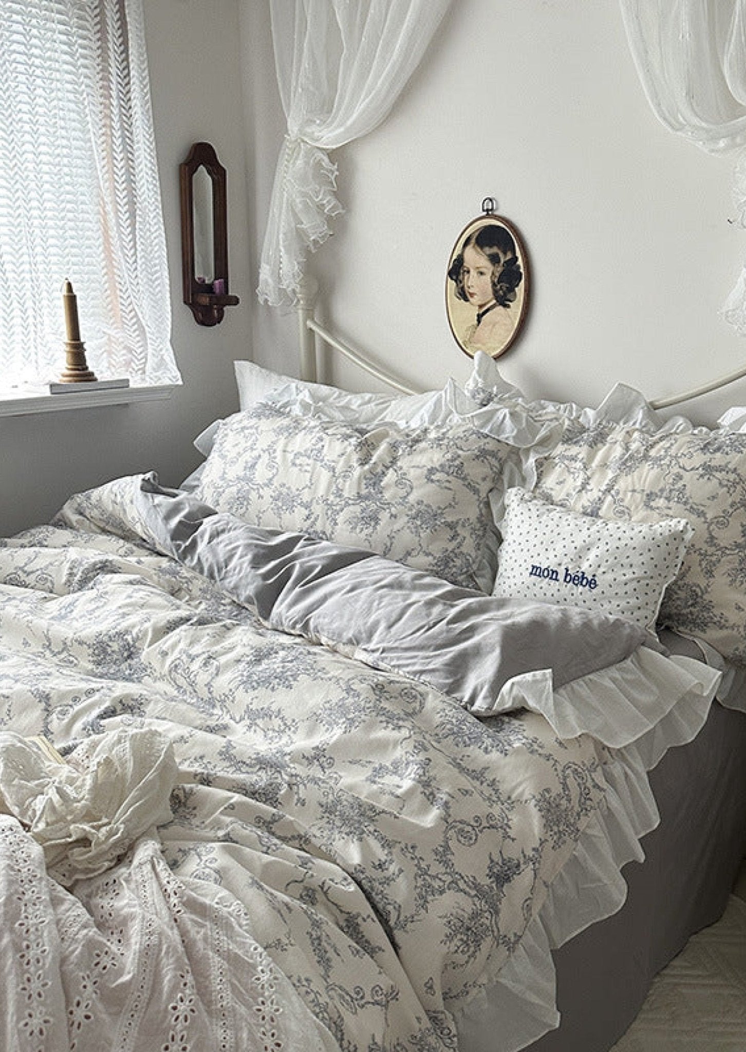 French Ruffle Floral Bedding Set / Blue - Ever Lasting