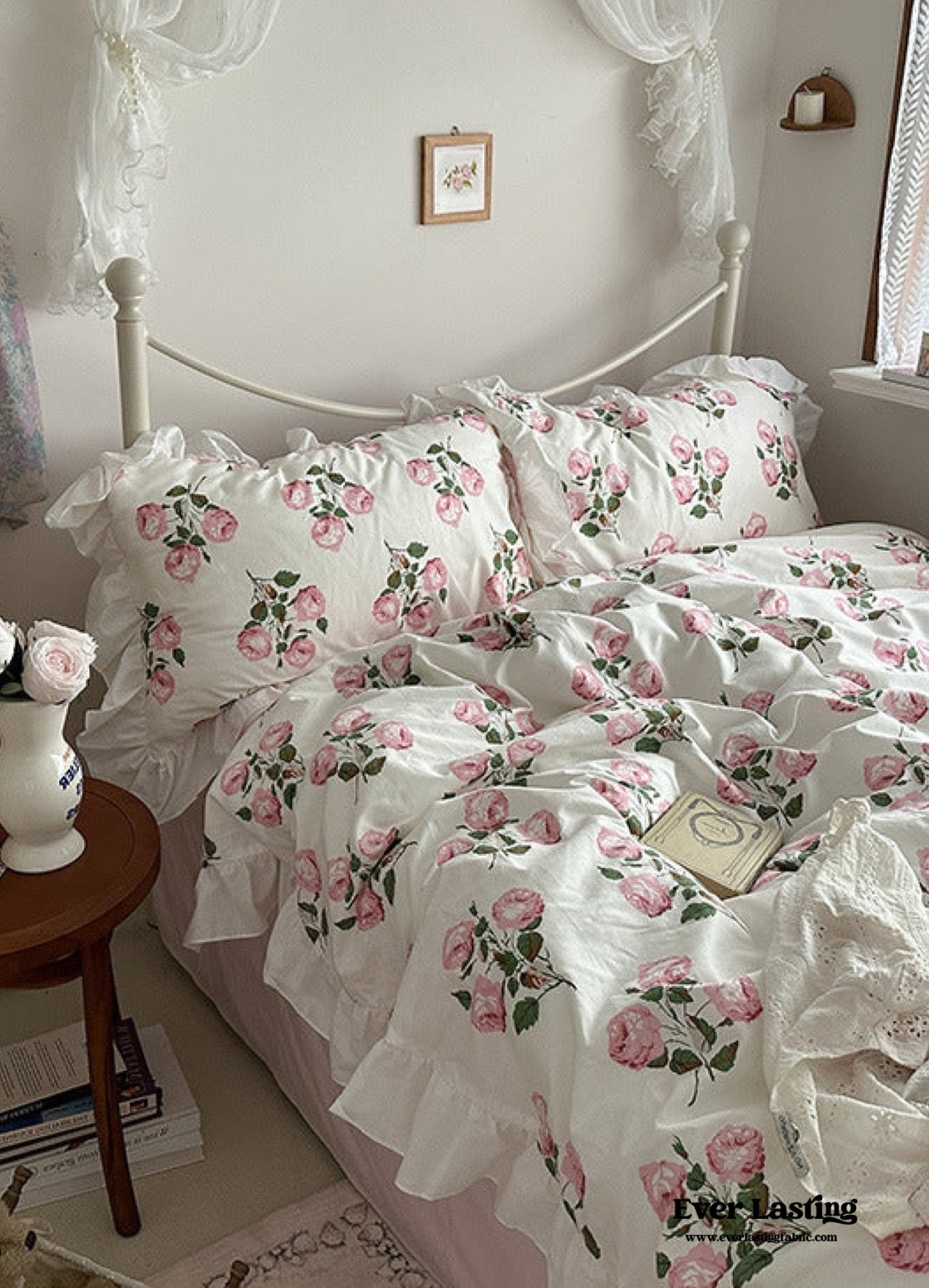 French Ruffle Floral Bedding Set / Gray - Ever Lasting