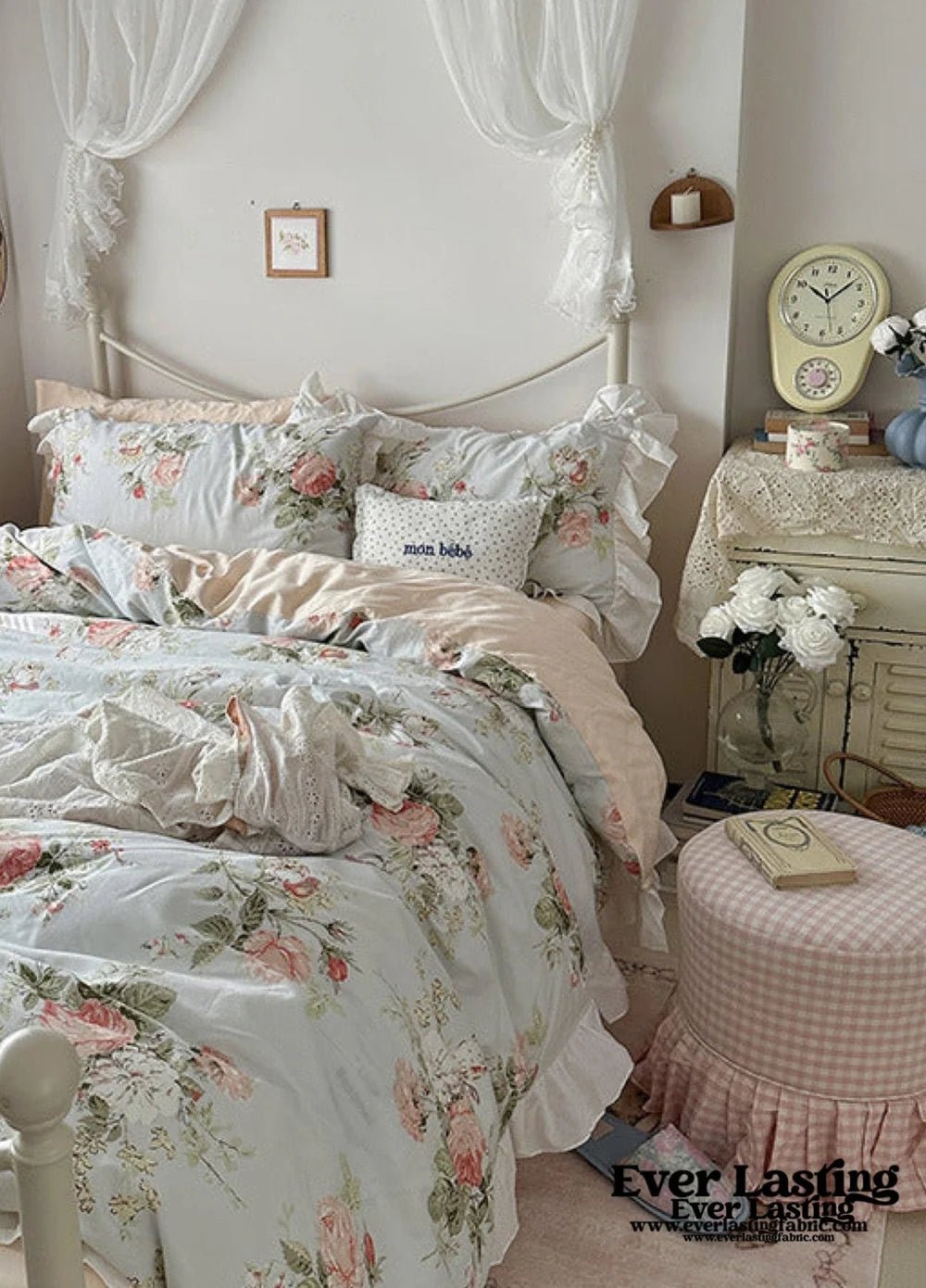 - Ever Lasting - French Ruffle Floral Small Room Bedding Set / Green - Bedding Set - Ever Lasting