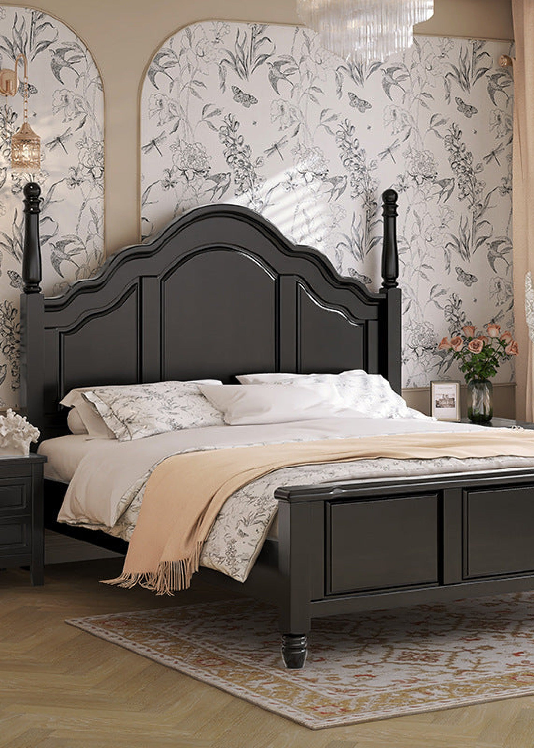 French Solid Wood White Bed Frame