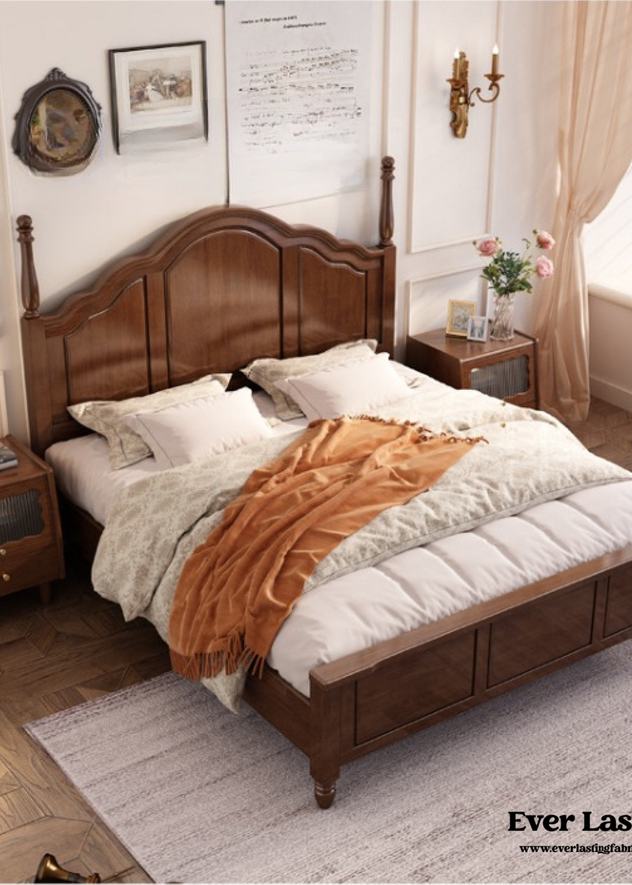 French Solid Wood White Bed Frame