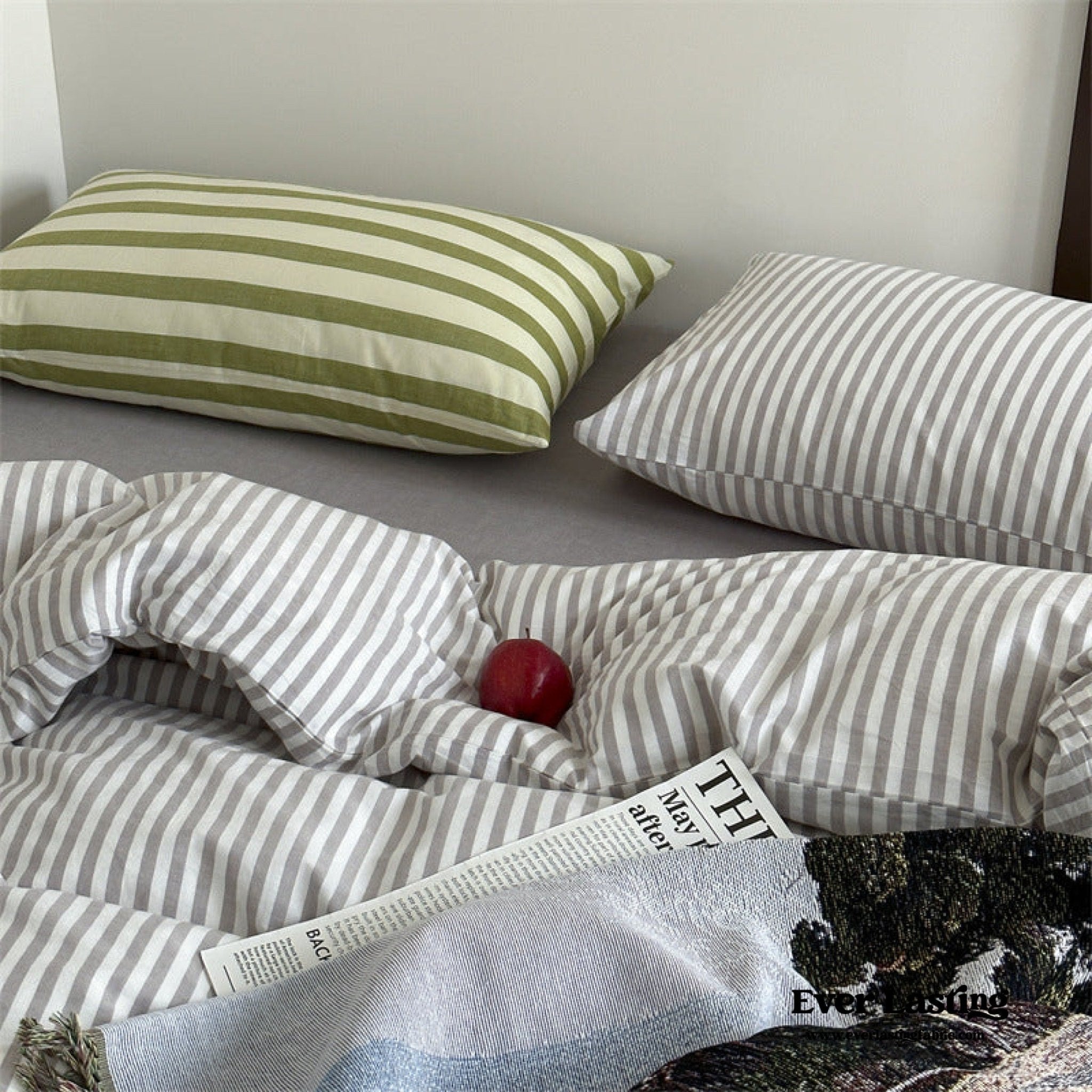 French Stripes Minimal Bedding Set / Green Yellow - Ever Lasting