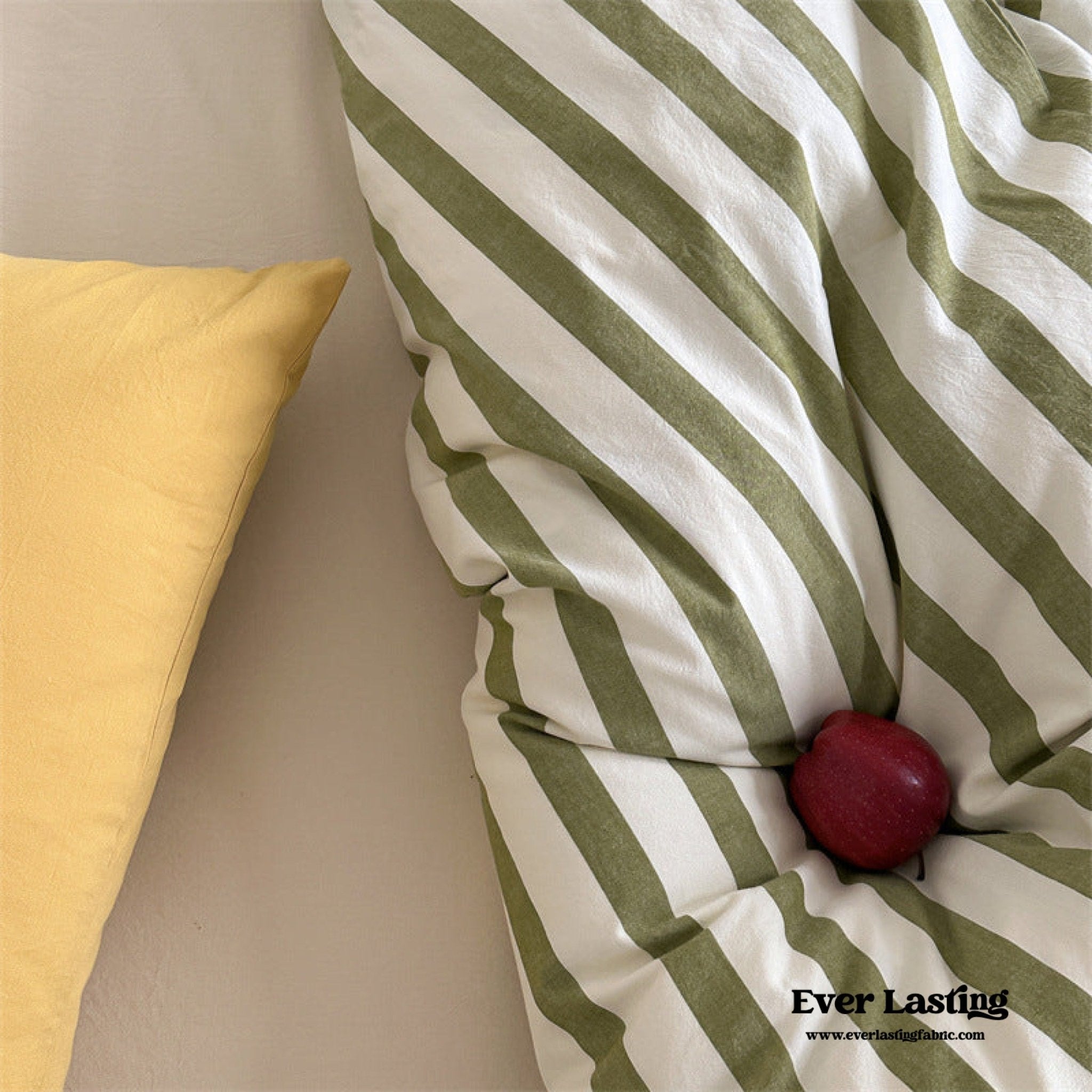 French Stripes Minimal Bedding Set / Green Yellow - Ever Lasting