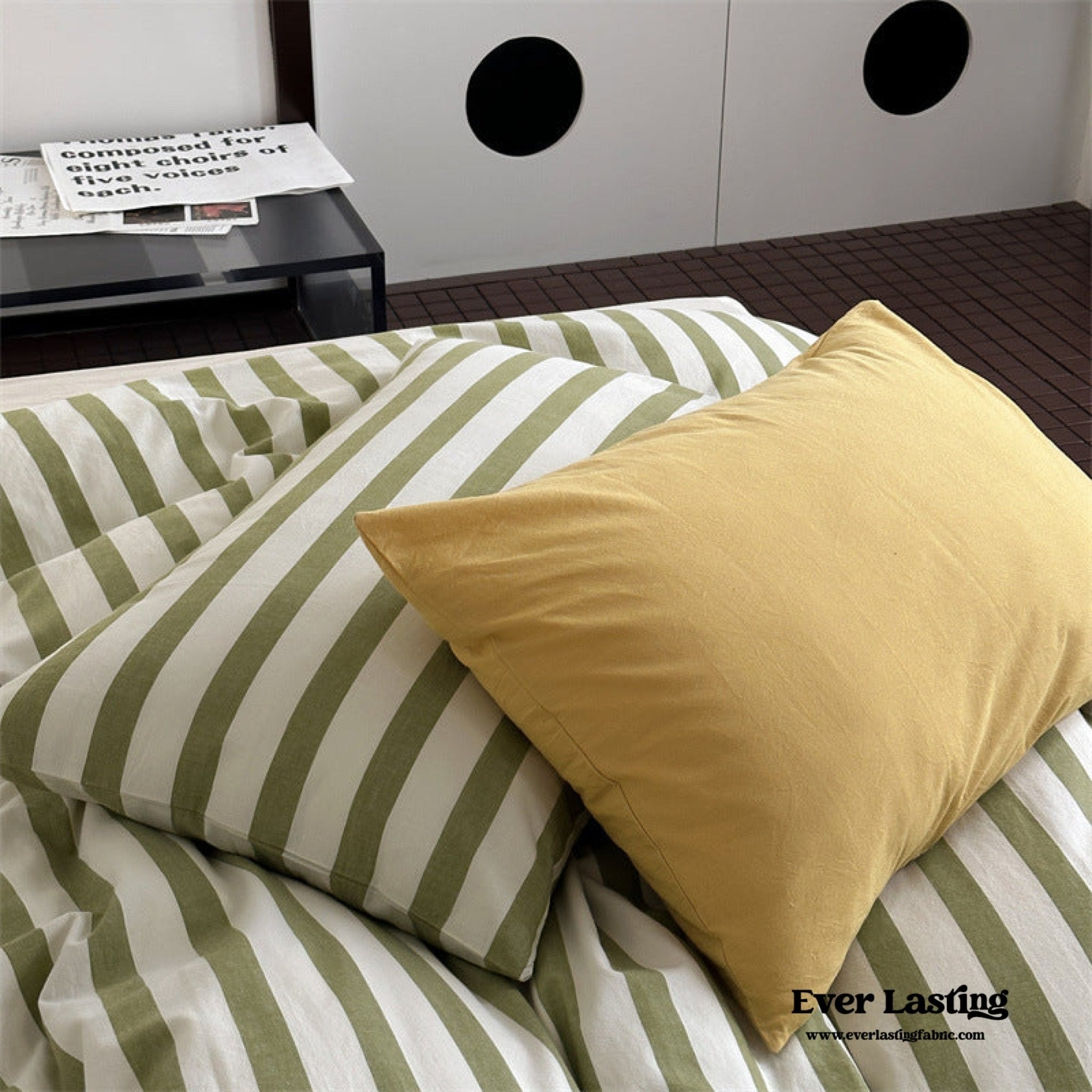French Stripes Minimal Bedding Set / Green Yellow - Ever Lasting