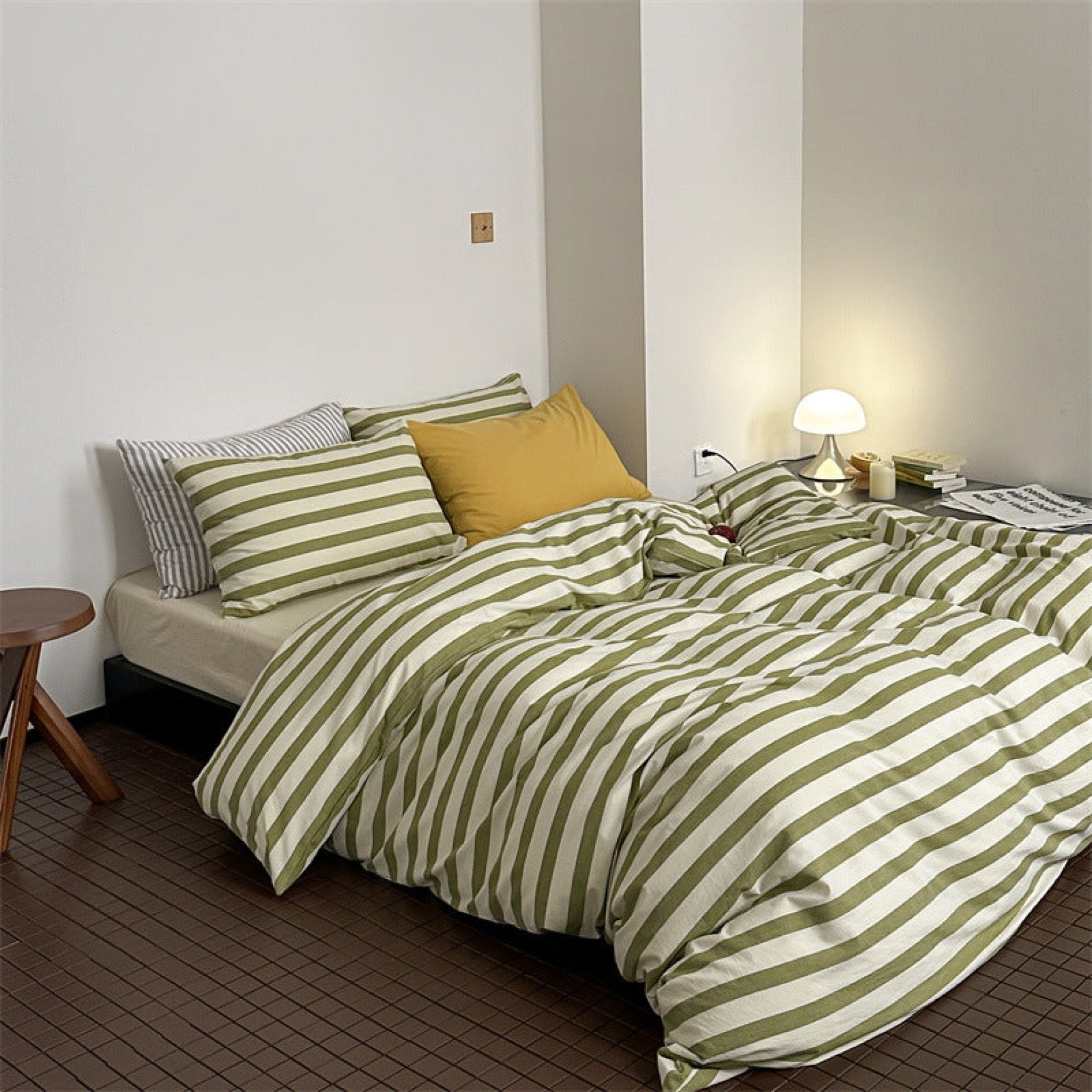 French Stripes Minimal Bedding Set / Green Yellow - Ever Lasting