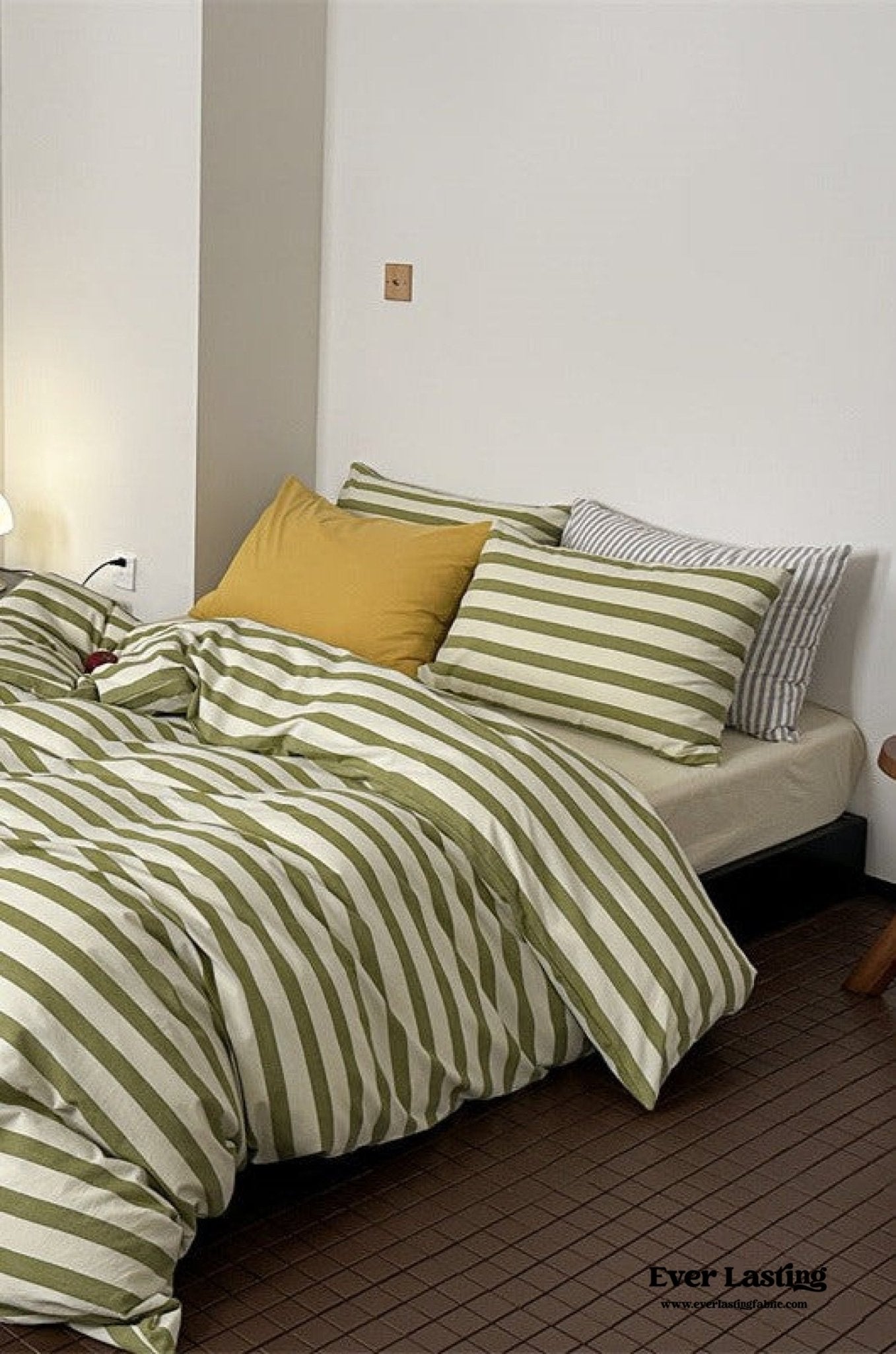 French Stripes Minimal Bedding Set / Green Yellow - Ever Lasting