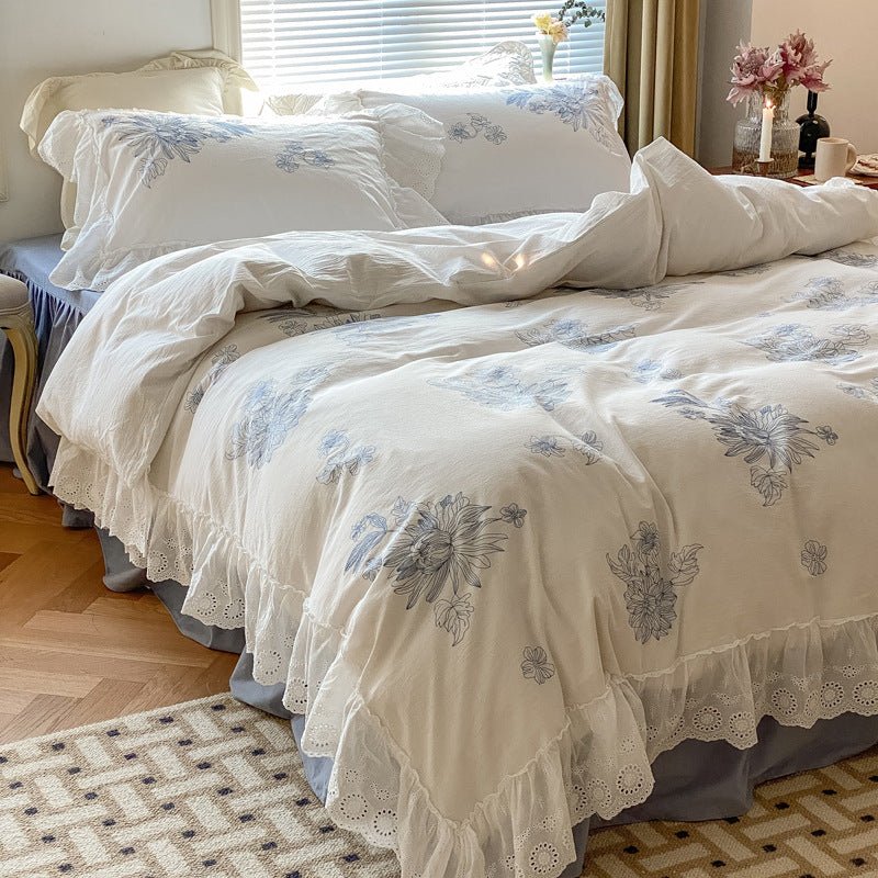 - Ever Lasting - French White Lace Ruffle Bedding Set - Bedding Set - Ever Lasting