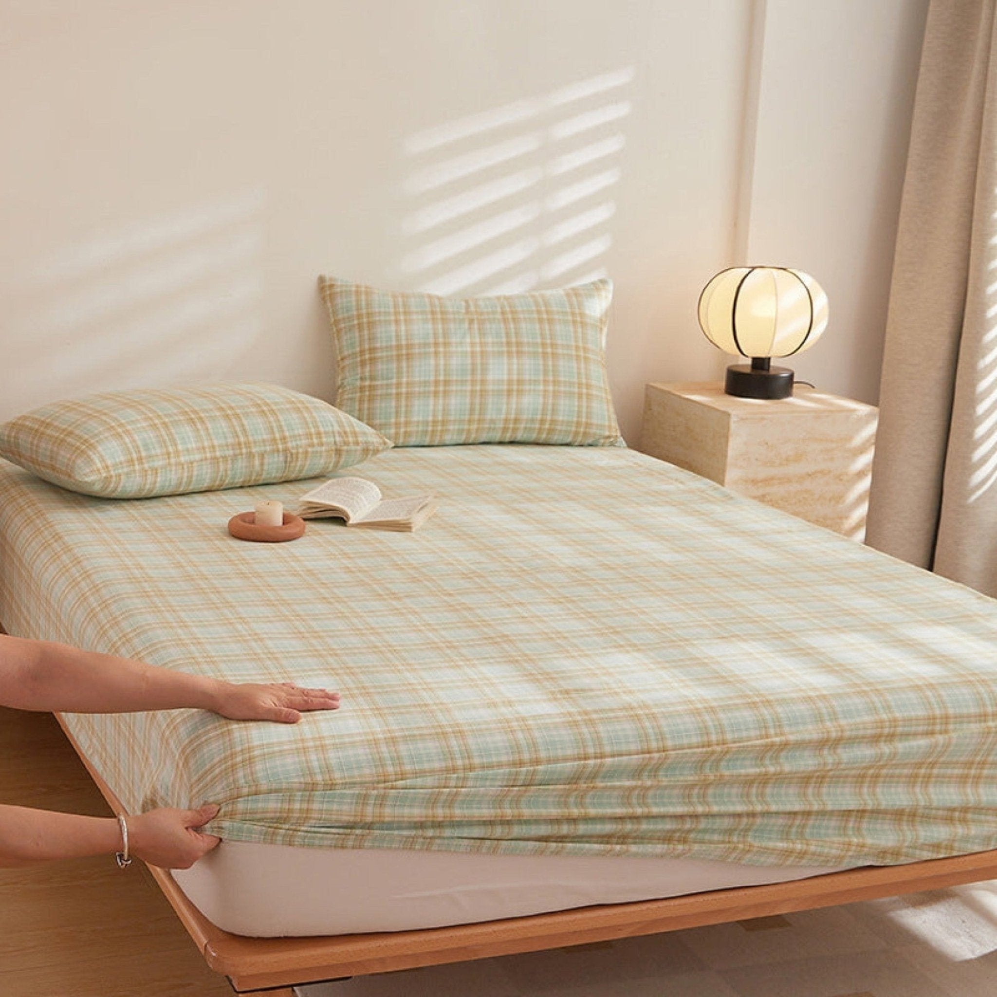 Fresh Plaid Washed Cotton Bed Sheet - Ever Lasting