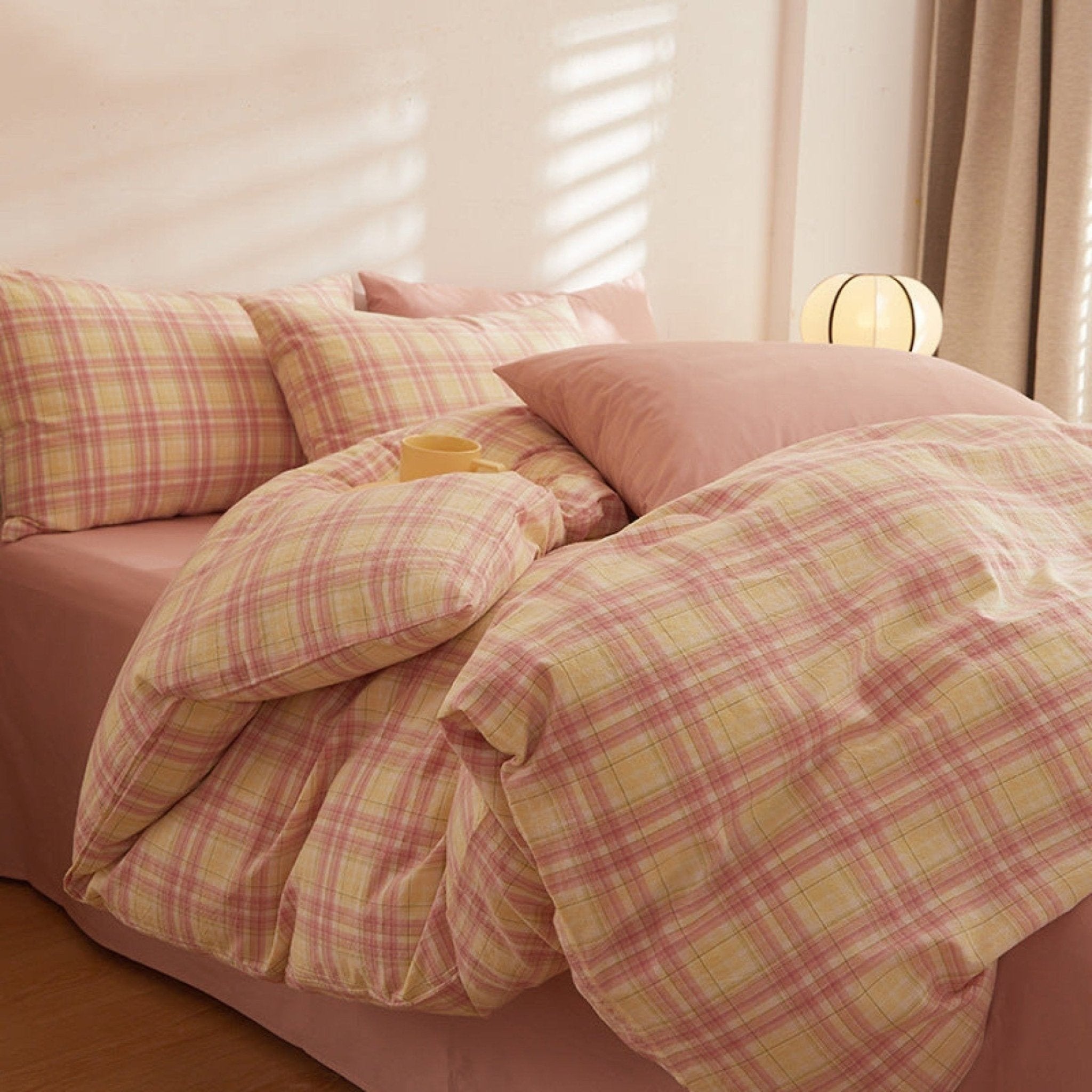 Fresh Plaid Washed Cotton Bedding Set - Ever Lasting