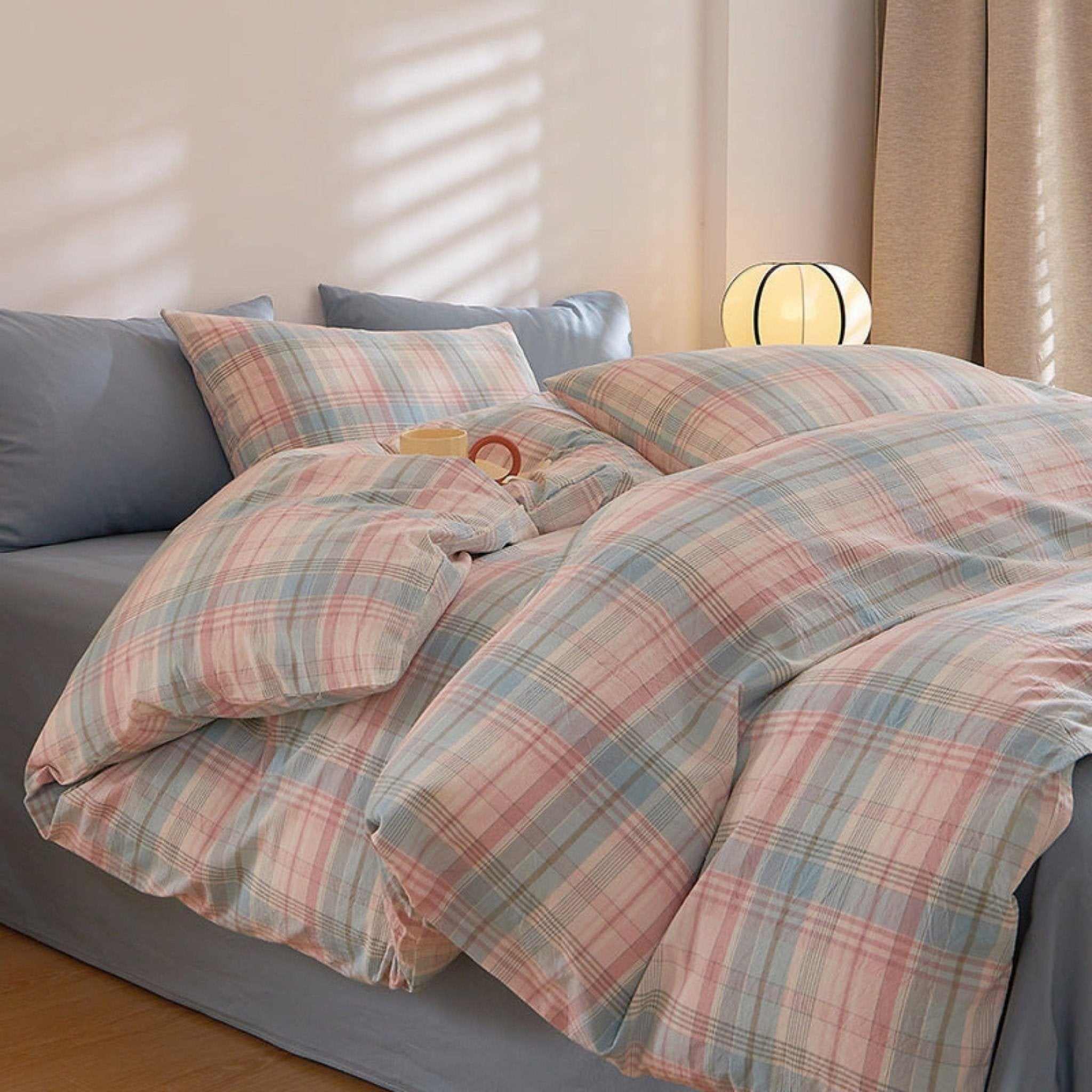 Fresh Plaid Washed Cotton Bedding Set - Ever Lasting