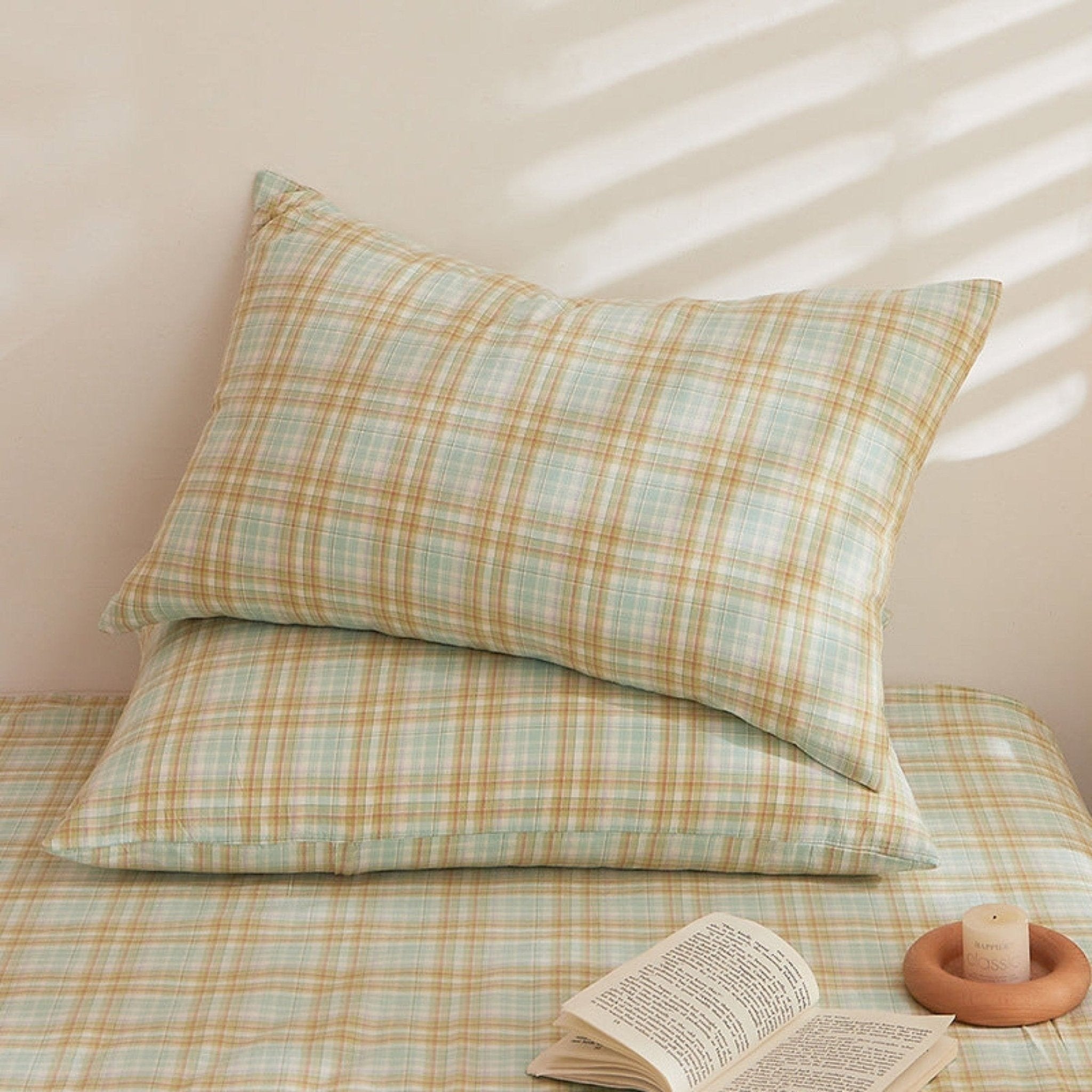 Fresh Plaid Washed Cotton Pillowcases - Ever Lasting