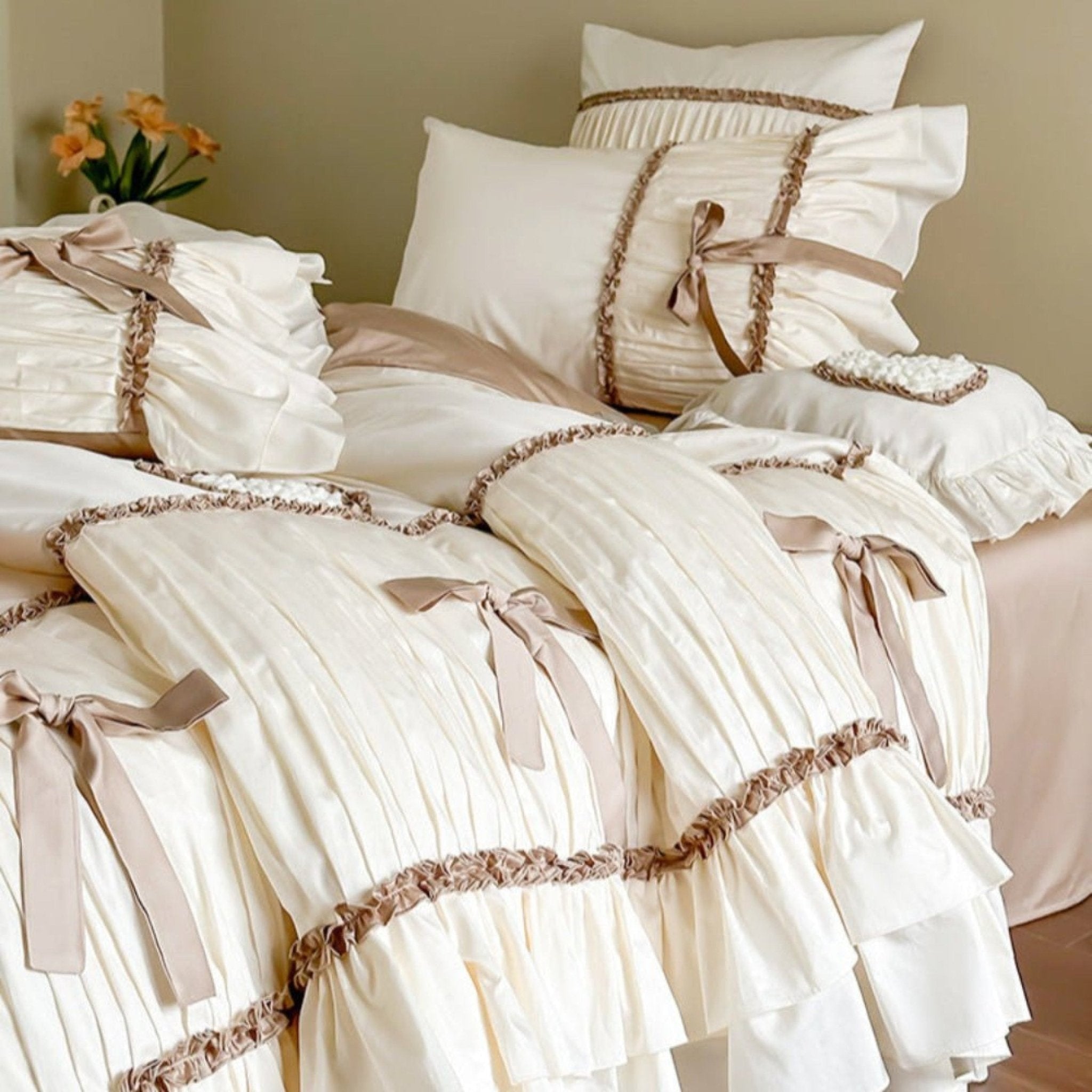 Genevieve Bow Tied TENCEL™ Bedding Set / Beige - Ever Lasting