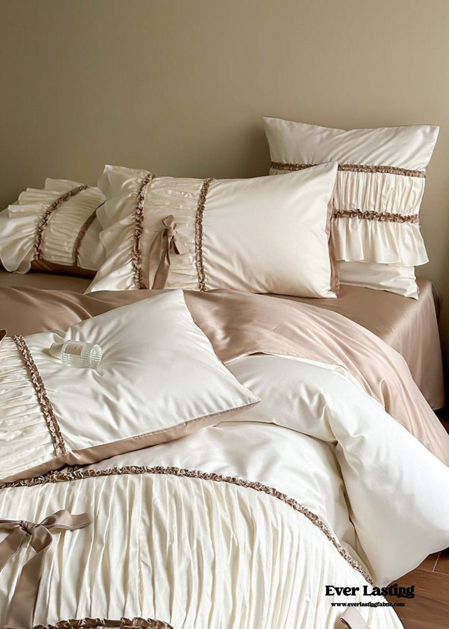 Genevieve Bow Tied TENCEL™ Bedding Set / Beige - Ever Lasting