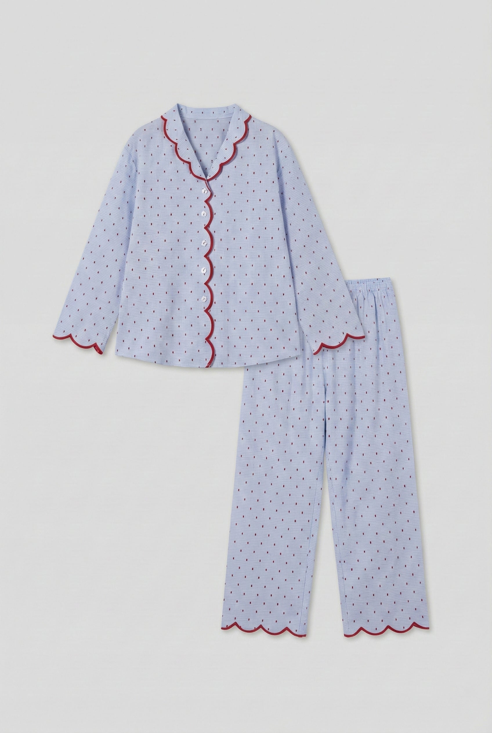 - Ever Lasting - Geneviève Notched Collar Cotton Pajama Set / Light Blue - Pajamas - Ever Lasting
