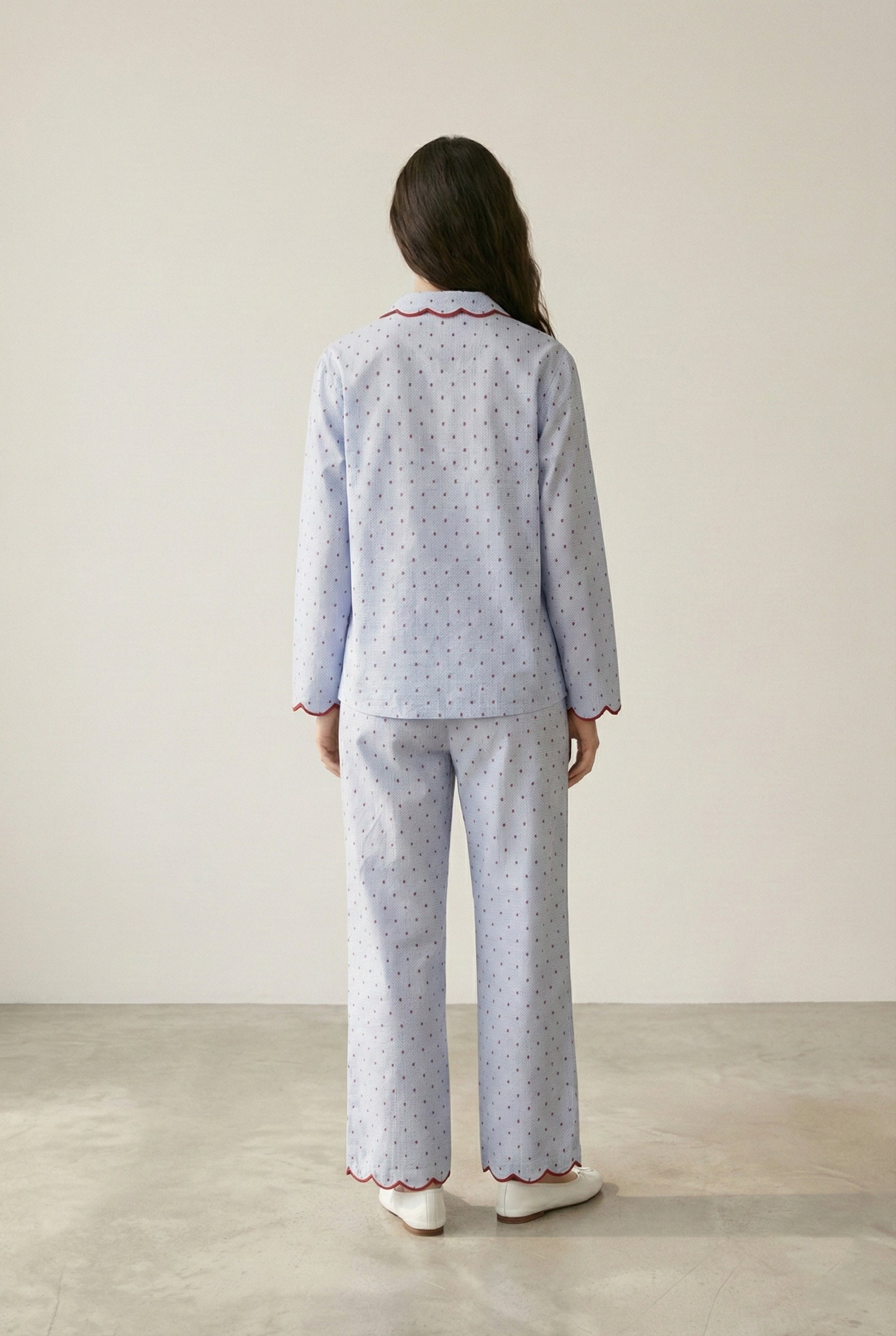 - Ever Lasting - Geneviève Notched Collar Cotton Pajama Set / Light Blue - Pajamas - Ever Lasting