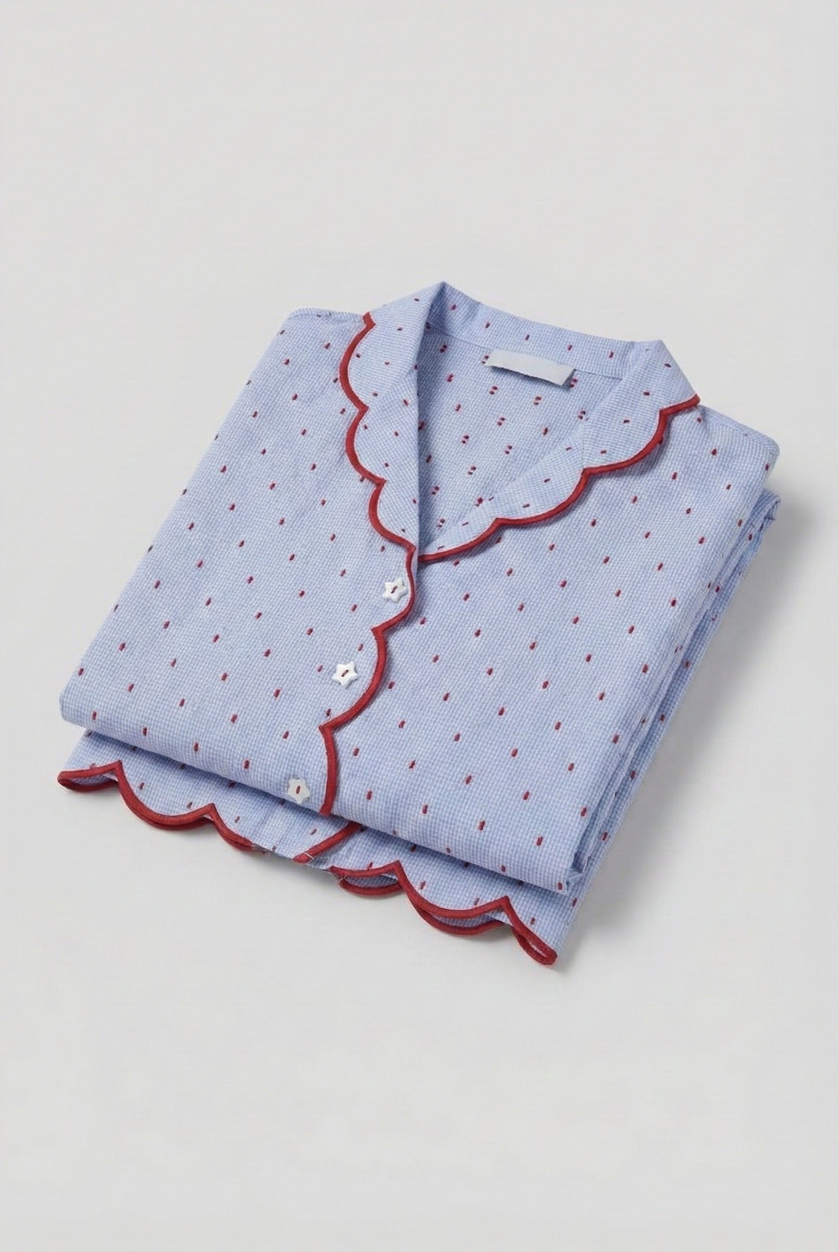 - Ever Lasting - Geneviève Notched Collar Cotton Pajama Set / Light Blue - Pajamas - Ever Lasting