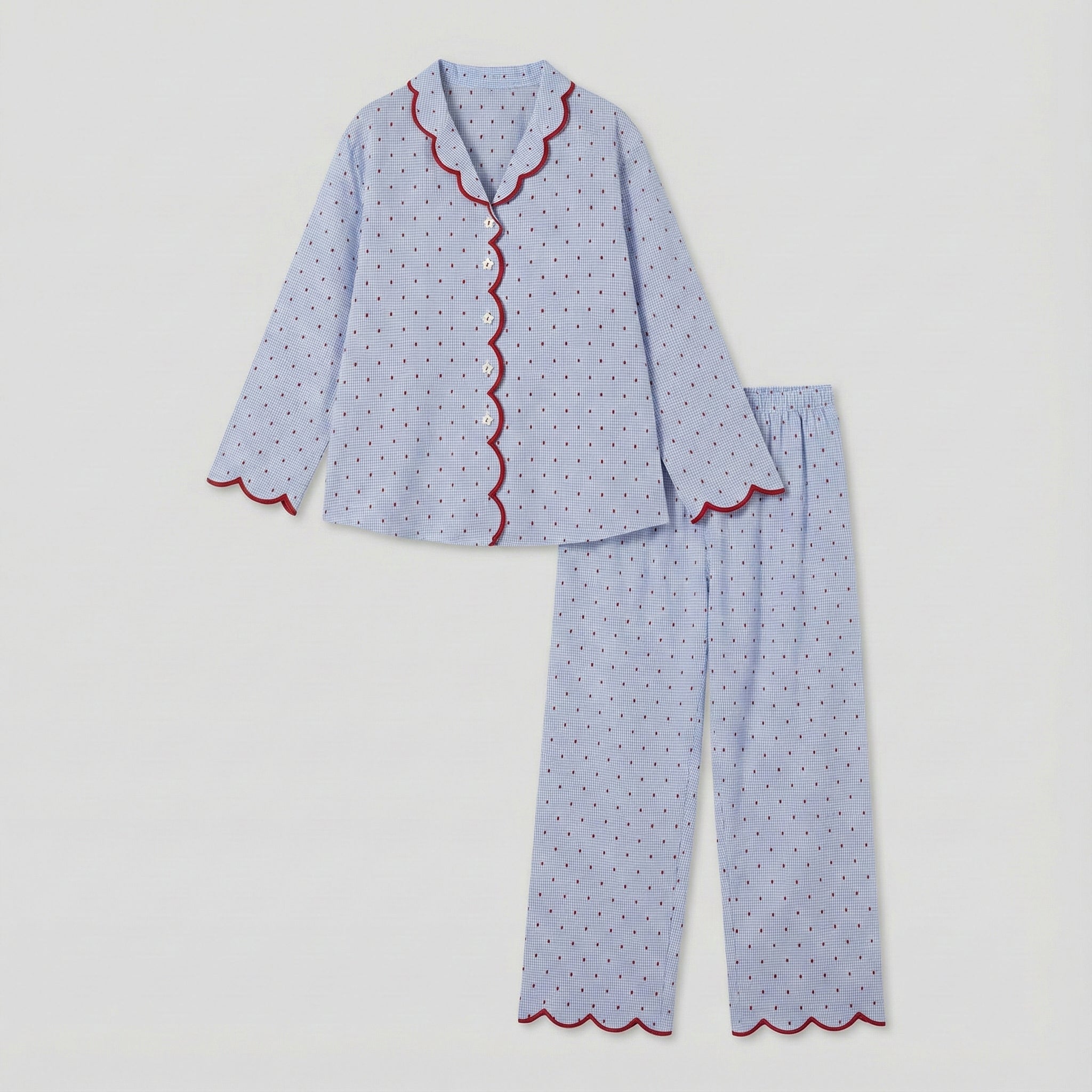 - Ever Lasting - Geneviève Notched Collar Cotton Pajama Set / Light Blue - Pajamas - Ever Lasting