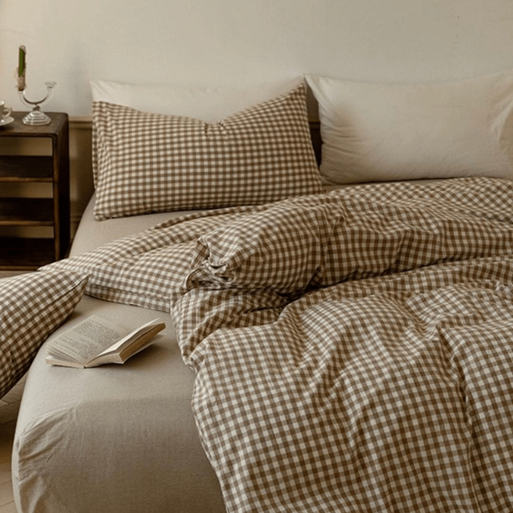 - Ever Lasting - Gingham Small Room Bedding Set / Brown - Bedding Set - Ever Lasting