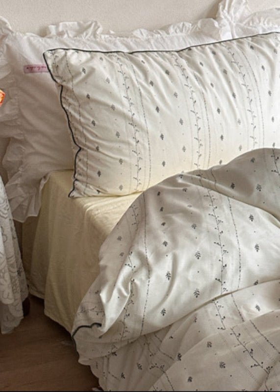 Hannah Vintage Floral Braids Cotton Bedding Set / Beige - Ever Lasting