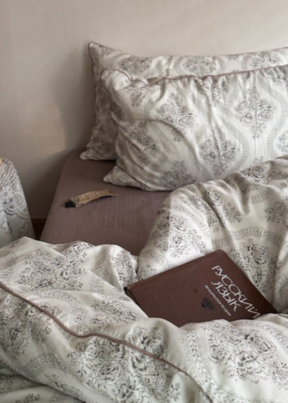 Hannah Vintage Floral Braids Cotton Bedding Set / Beige - Ever Lasting