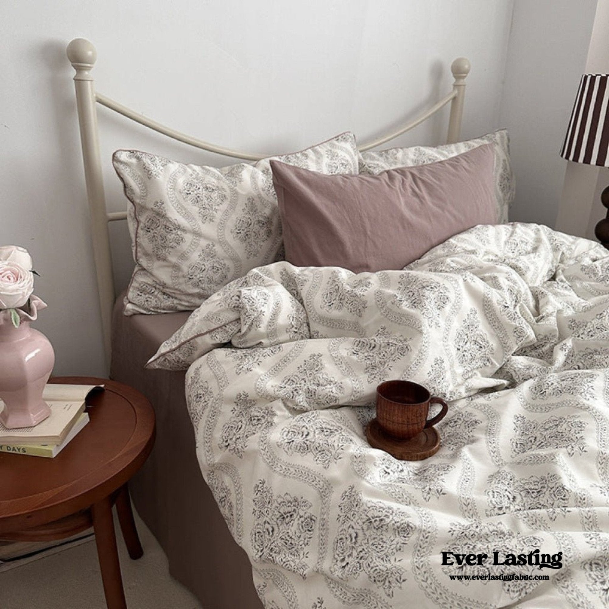 Hannah Vintage Floral Braids Cotton Bedding Set / Beige - Ever Lasting
