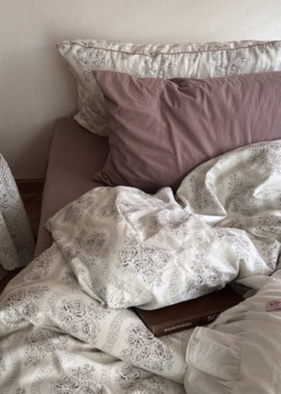 Hannah Vintage Floral Braids Cotton Bedding Set / Beige - Ever Lasting