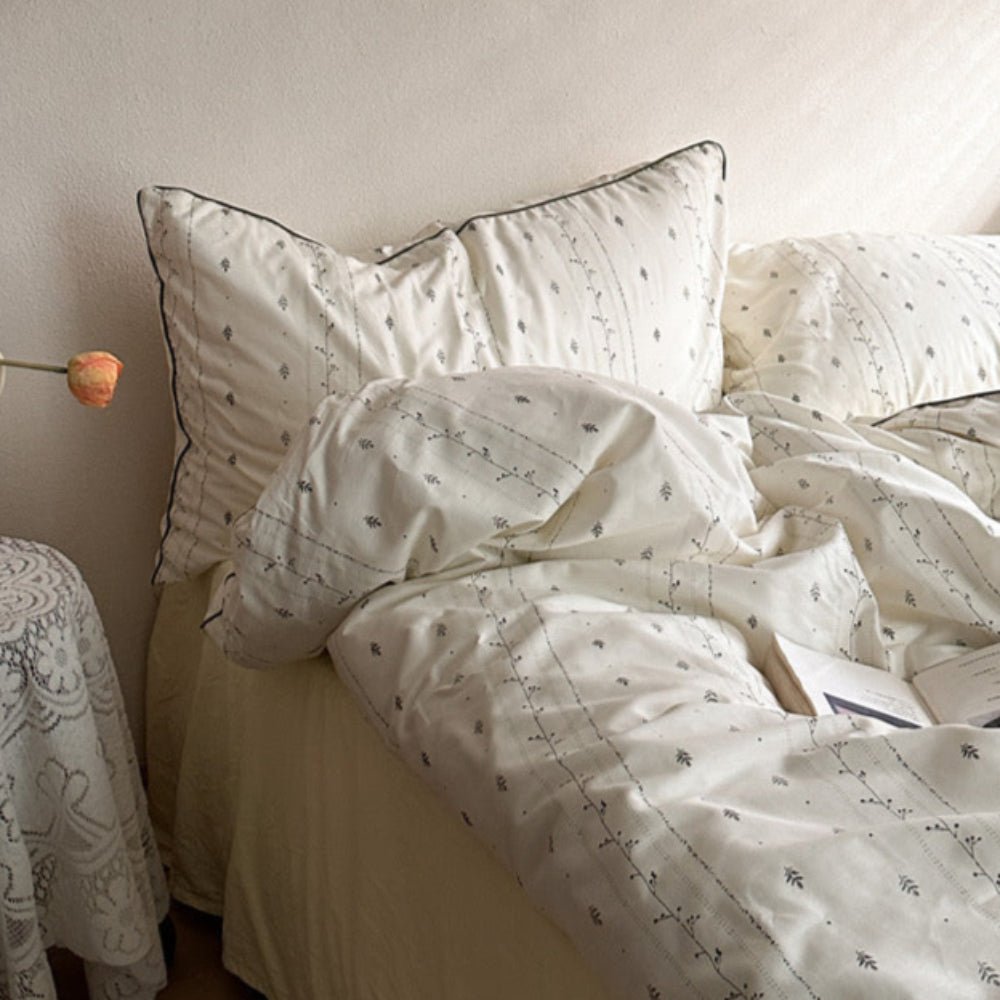 Hannah Vintage Floral Braids Cotton Bedding Set / Beige - Ever Lasting