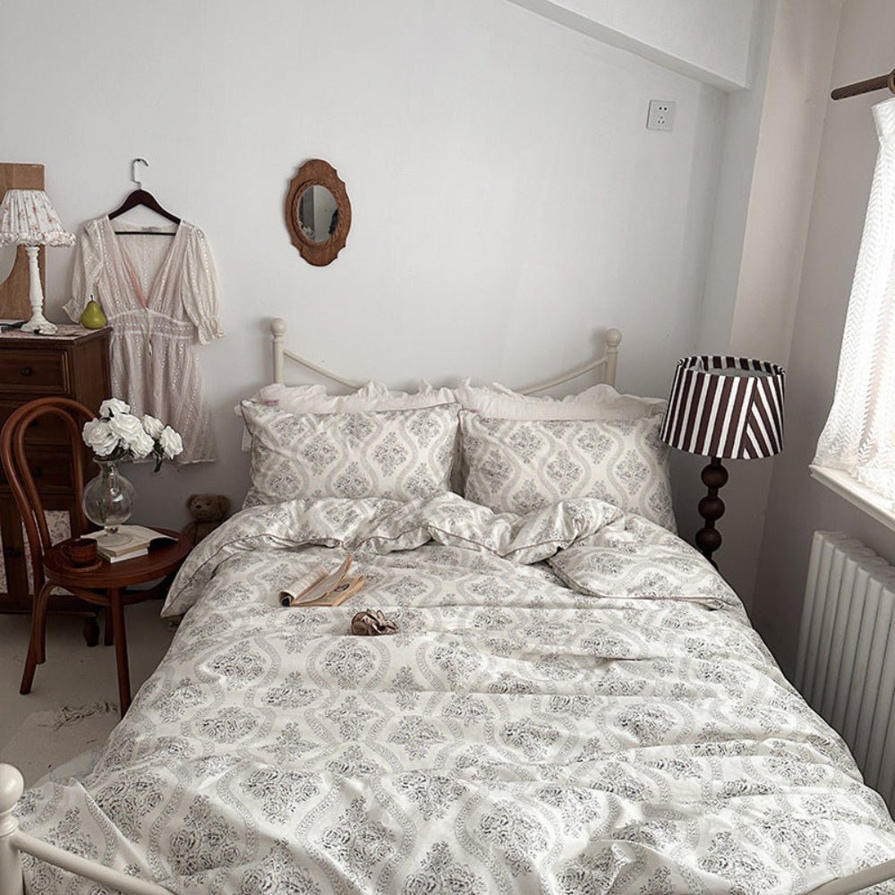 Hannah Vintage Floral Braids Cotton Bedding Set / Beige - Ever Lasting