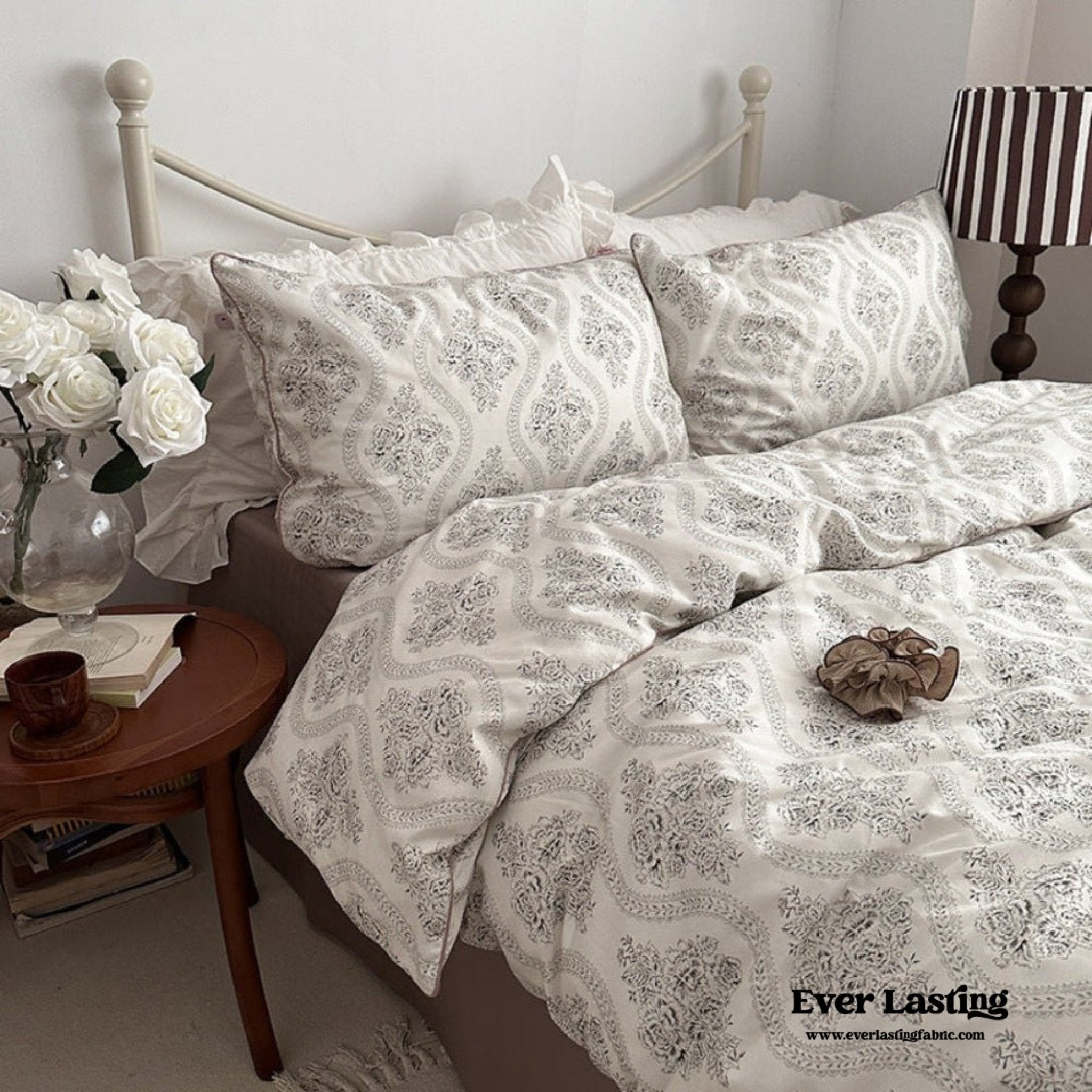 Hannah Vintage Floral Braids Cotton Bedding Set / Beige - Ever Lasting