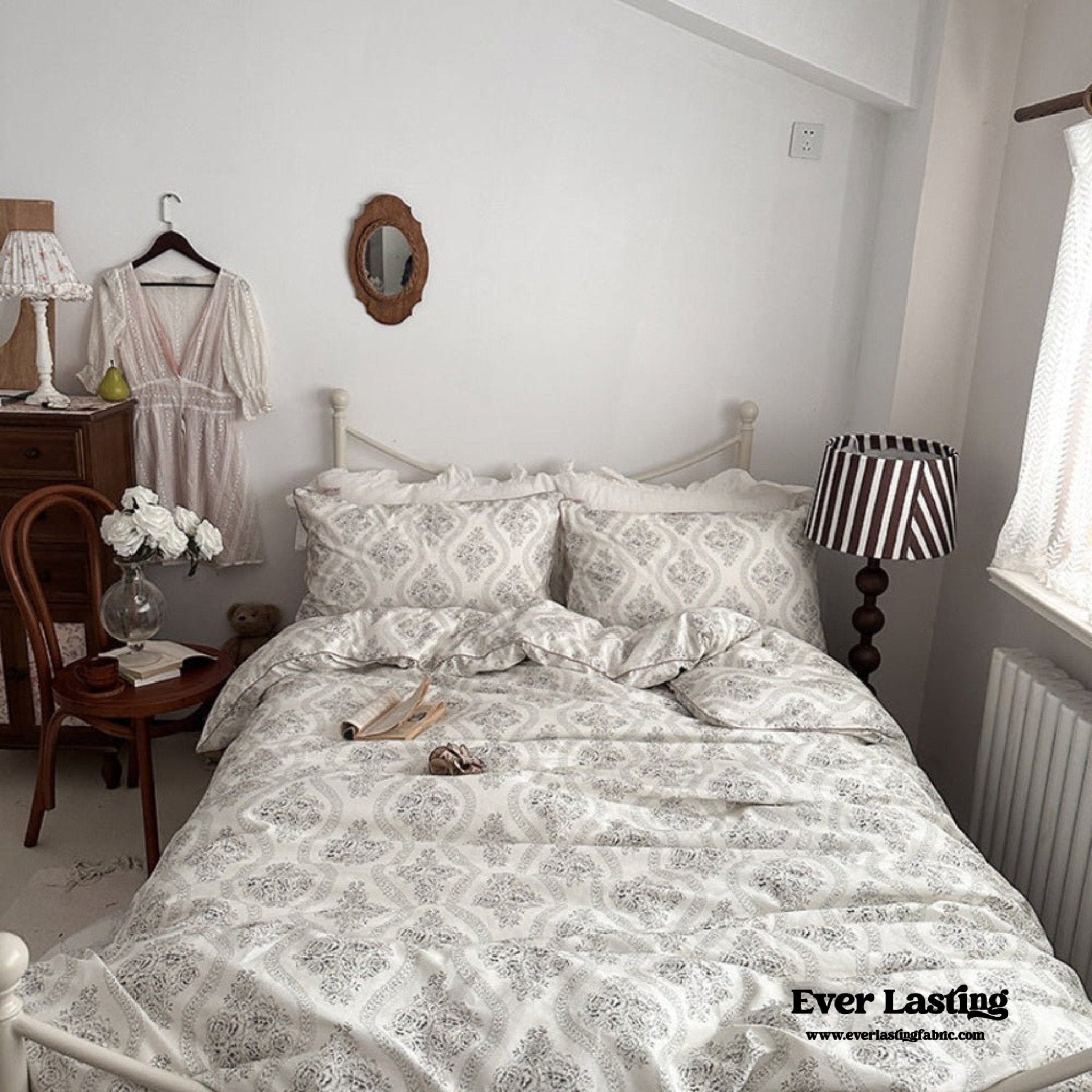 Hannah Vintage Floral Braids Cotton Bedding Set / Beige - Ever Lasting