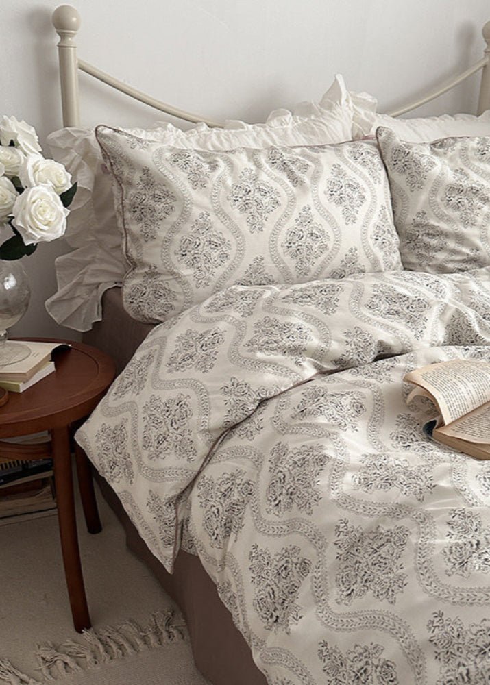 Hannah Vintage Floral Braids Cotton Bedding Set / Beige - Ever Lasting