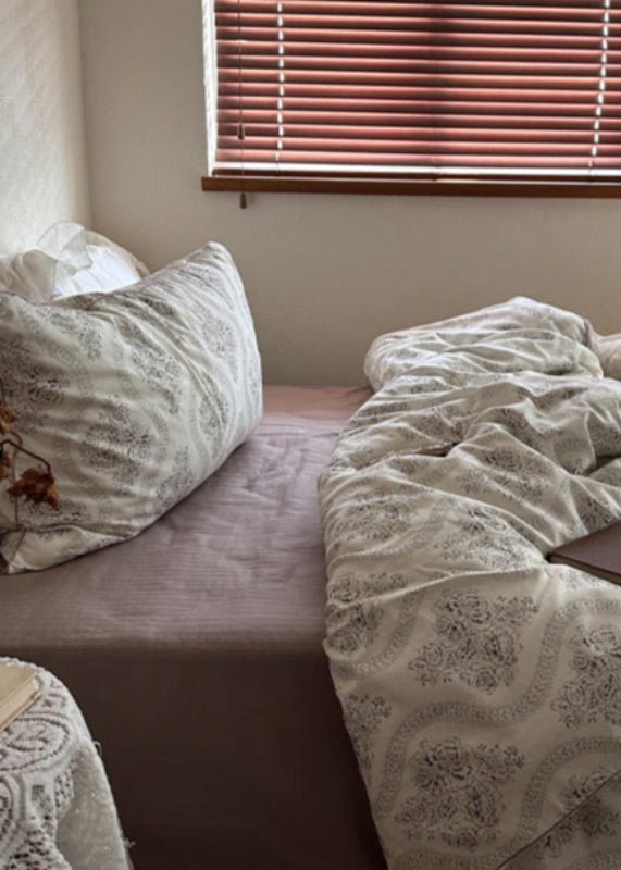 Hannah Vintage Floral Braids Cotton Bedding Set / Beige - Ever Lasting