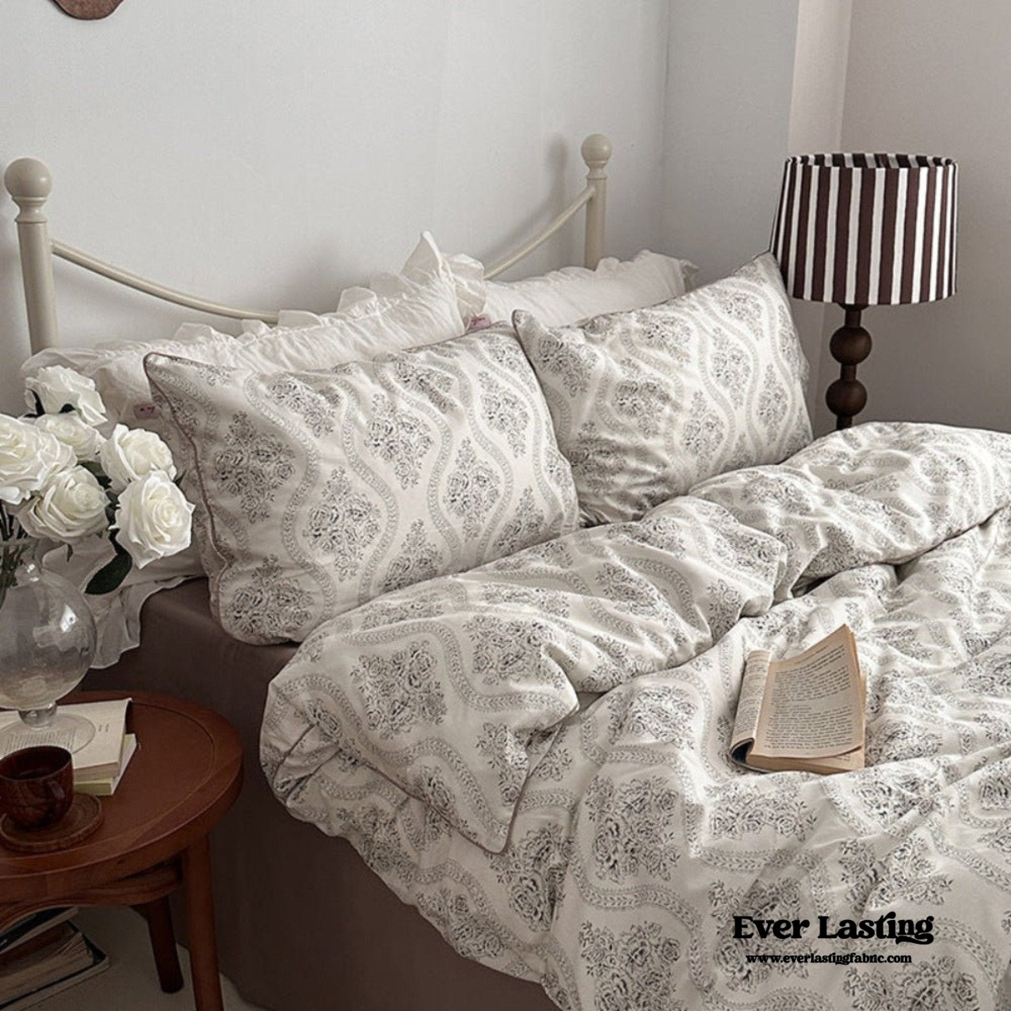Hannah Vintage Floral Braids Cotton Bedding Set / Beige - Ever Lasting