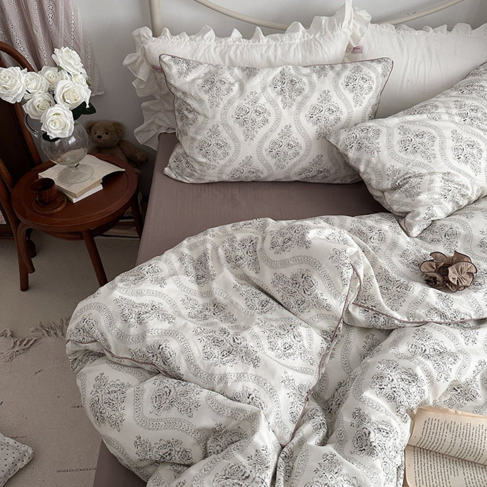 Hannah Vintage Floral Braids Cotton Bedding Set / Beige - Ever Lasting