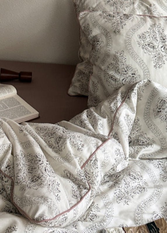 Hannah Vintage Floral Braids Cotton Bedding Set / Beige - Ever Lasting